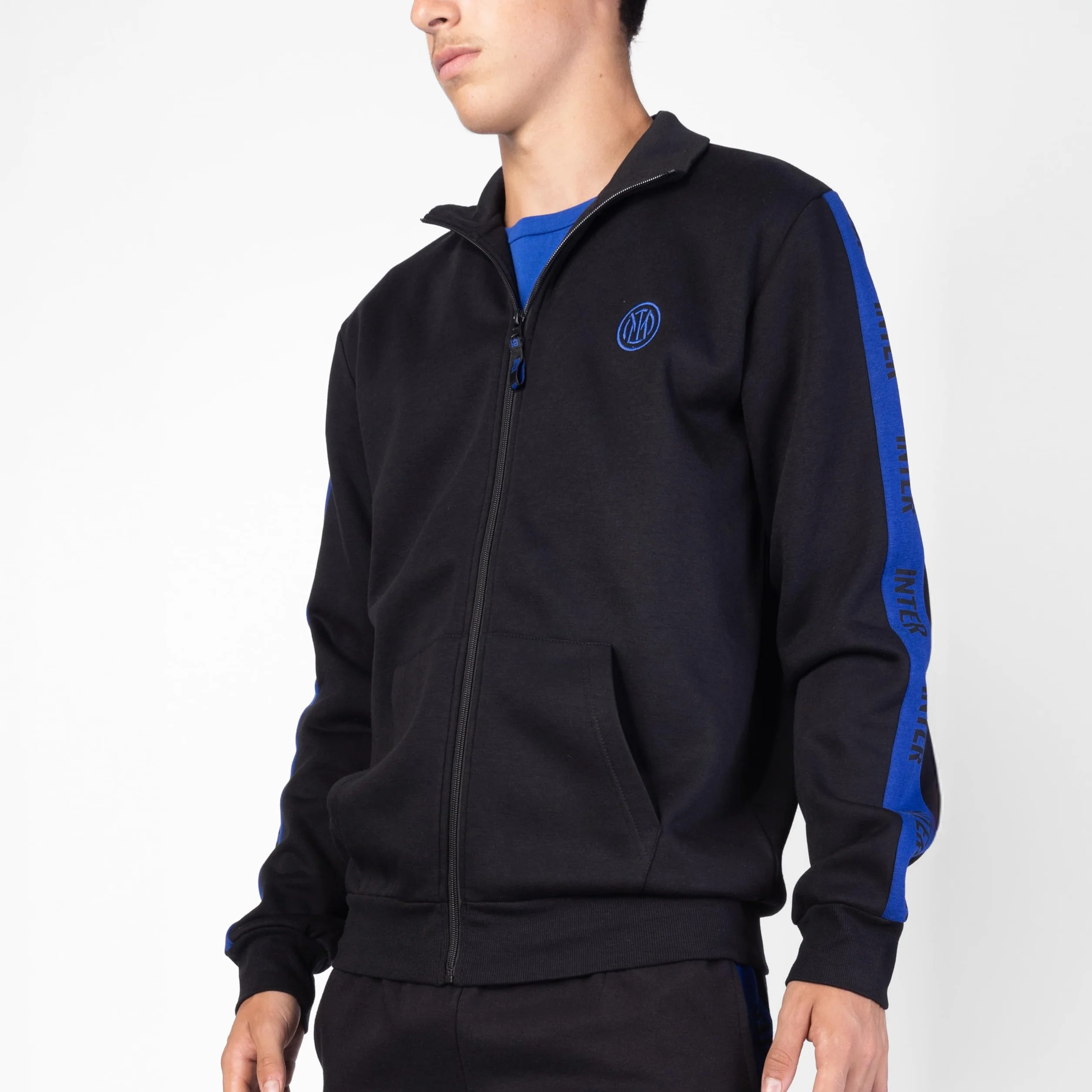 Inter Blusa Homewear Felpa Garzata Cotone Full Zip Nero Blu Logo
