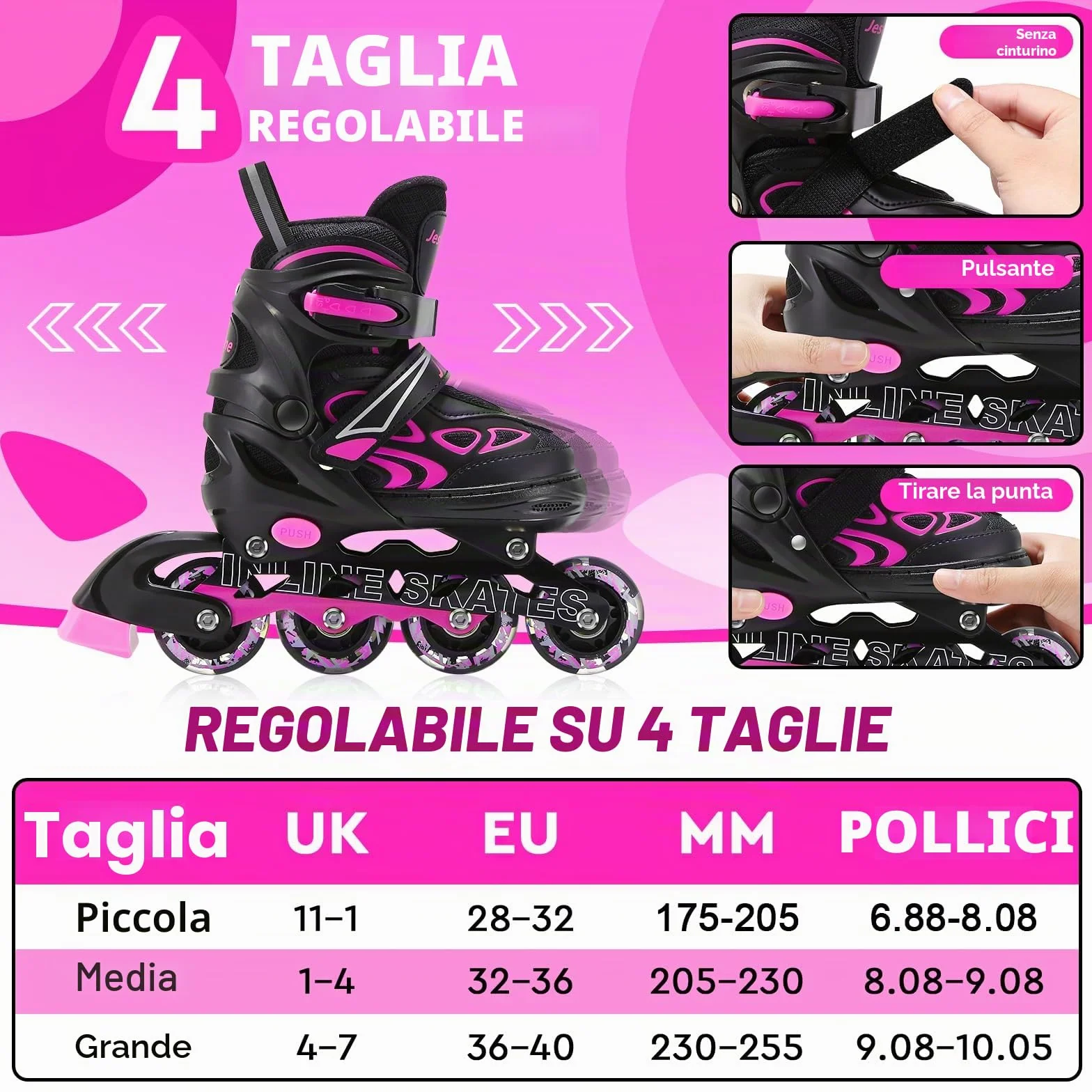 Pattini in Linea Bambina, pattini a rotelle regolabili per bambini ragazzi ragazze con ruote di illuminazione, pattini regolabili per principianti bambini