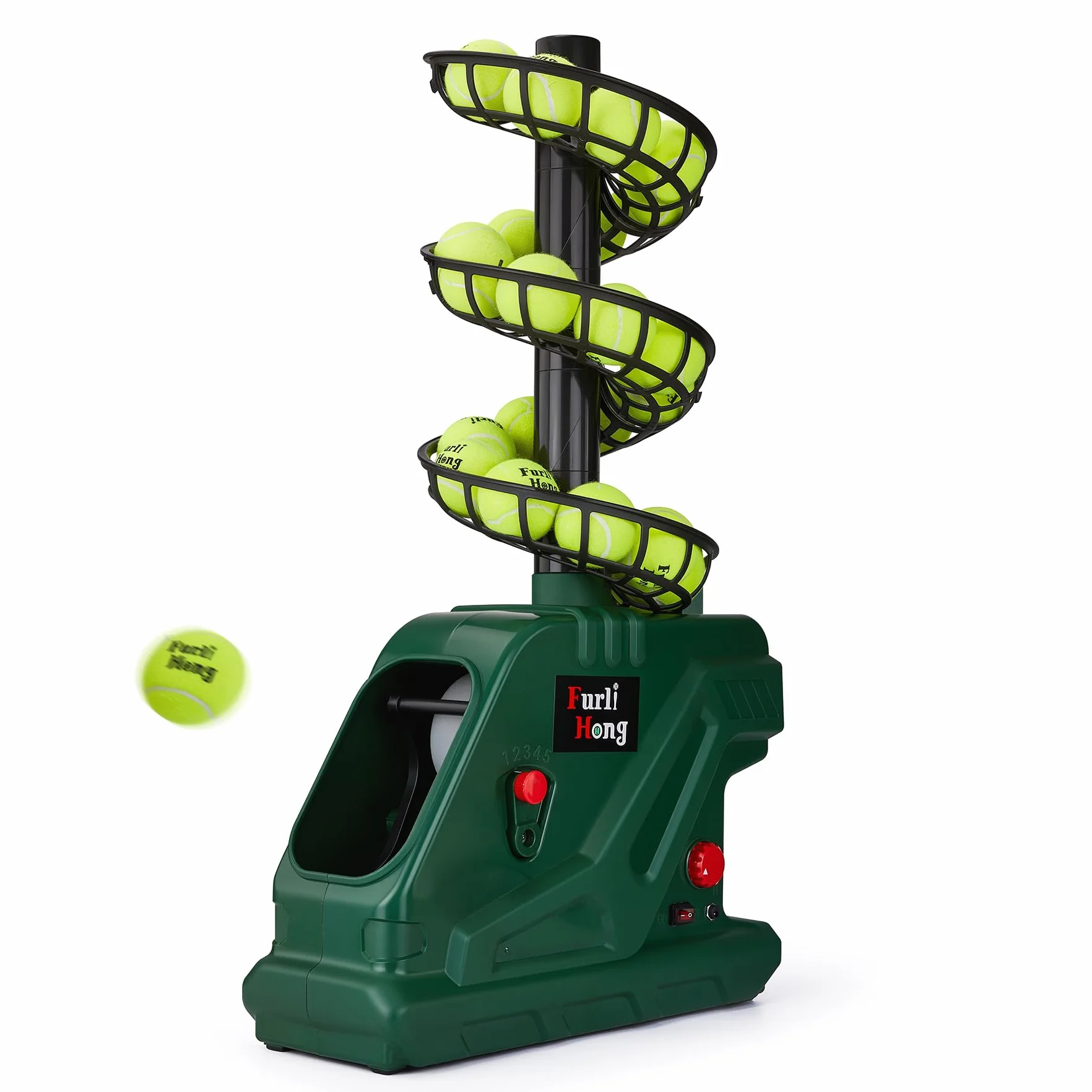 Furlihong 3819BH Macchina per pallina da tennis, 30 MPH, angolo di lancio regolabile, batteria o adattatore 12V