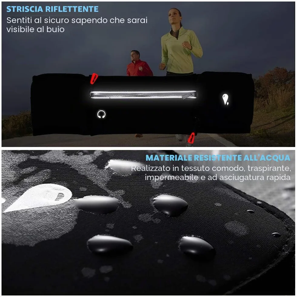 Marsupi Running Sportivo Corsa con Porta Borraccia Pieghevole, Impermeabile, Senza Rimbalzo, Grande Tasca per Cellulare, Donna Uomo