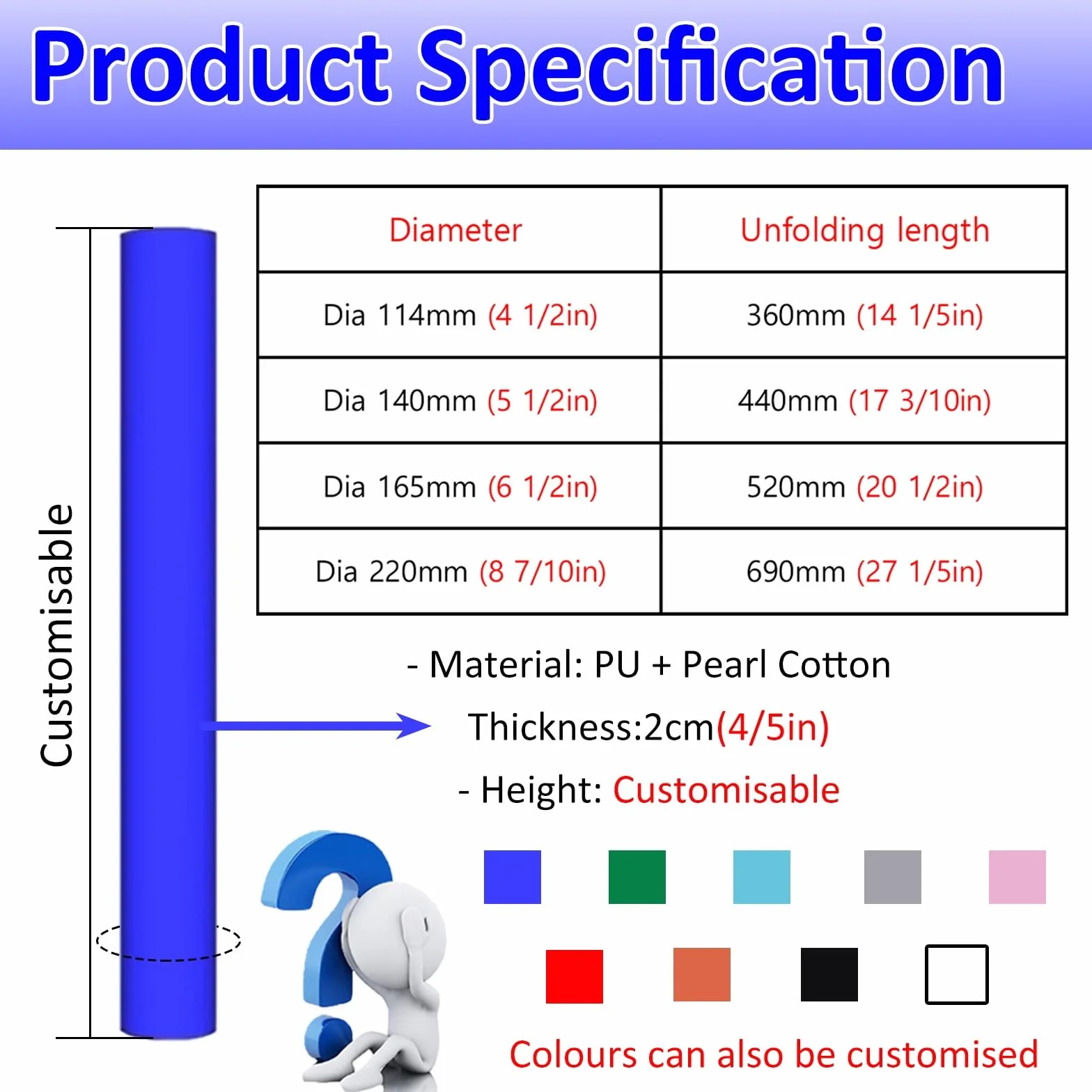 Cuscino Per Palo Di Basket Imbottiture per Pali 11-22 cm, Protezioni Resistenti alle Intemperie, Blu, Dia 220mm