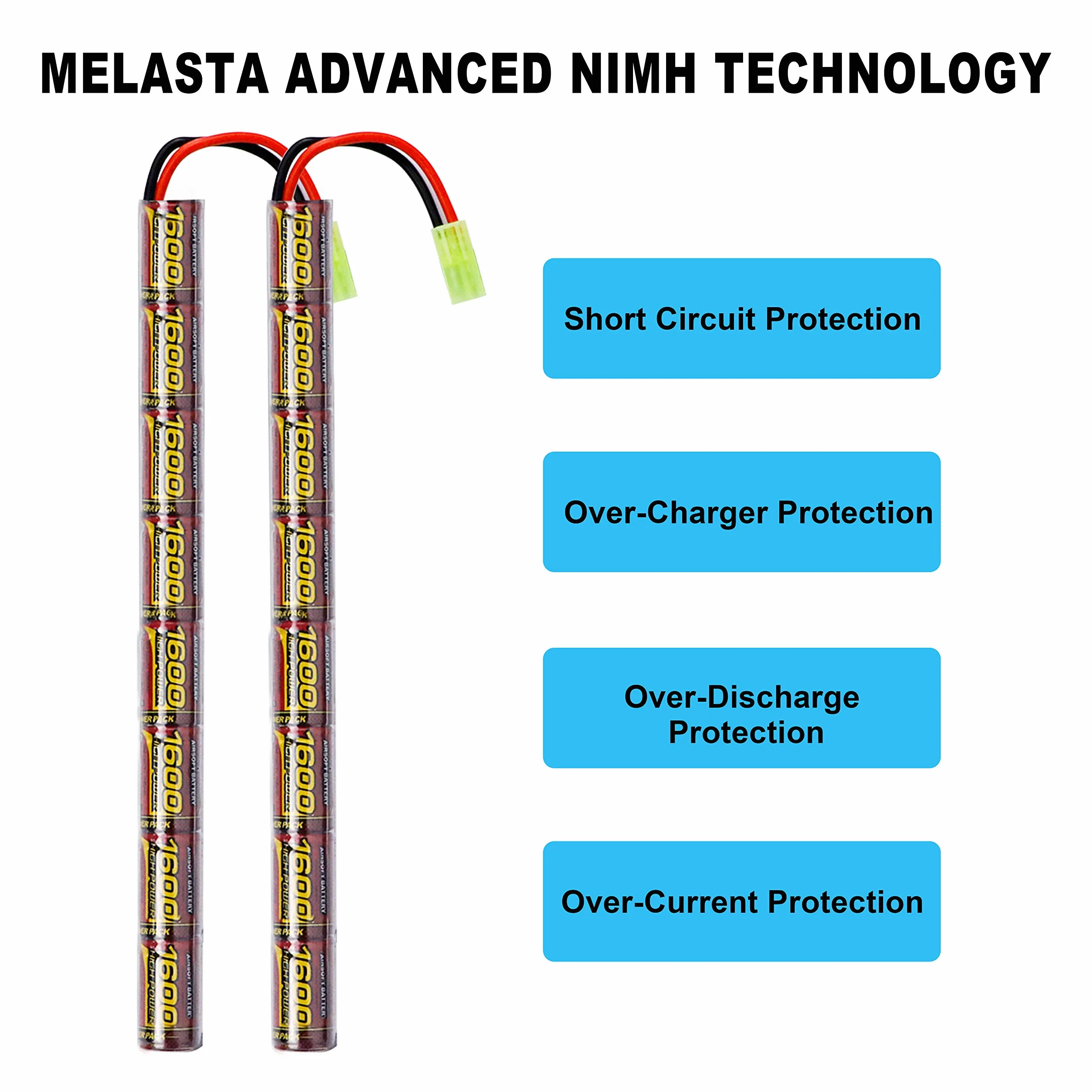 Melasta 9,6V 1600mAh Airsoft Batteria NiMH Butterfly Nunchuck con Mini Tamiya Connettore 2 PCS