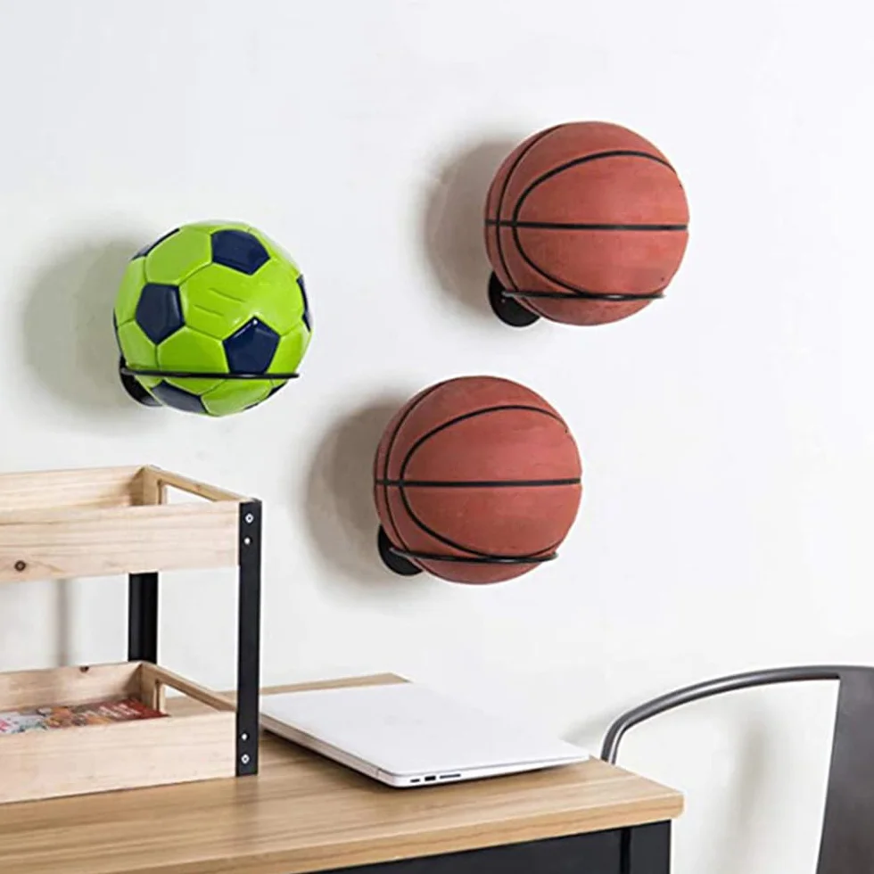 YunBey Supporto da Parete per Palloni 2 Pezzi Porta Palloni da Muro Universale in Metallo Nero