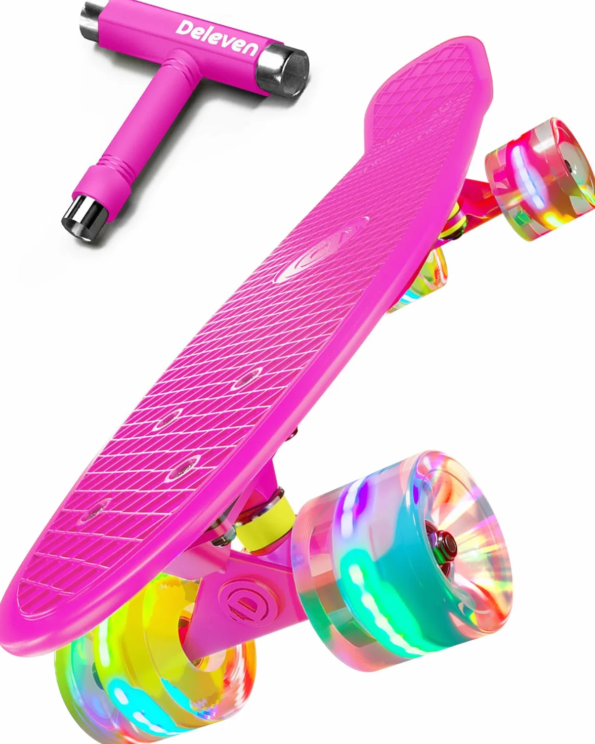Deleven Skateboard 56cm con Ruote LED, Tool per Skate e Cuscinetti Abec 7 - Per Bambini Principianti Ragazze Ragazzi Adolescenti Adulti