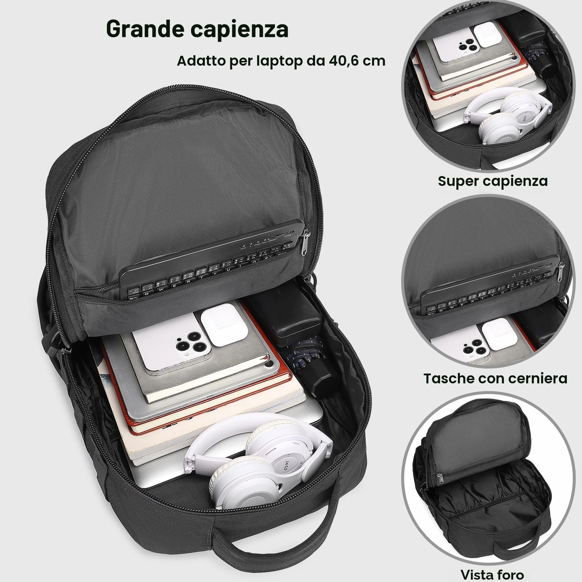 Zaino Tattico Militare Impermeabile 25 L Nero Molle con Porta Borraccia