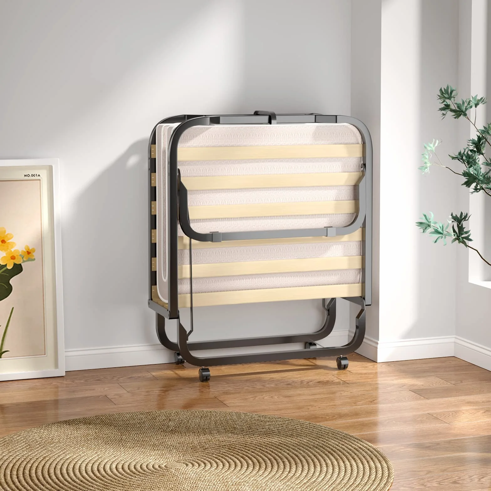 GIANTEX Letto Singolo Pieghevole 90 x 200 cm Portata 120 kg con Ruote Materasso 10 cm