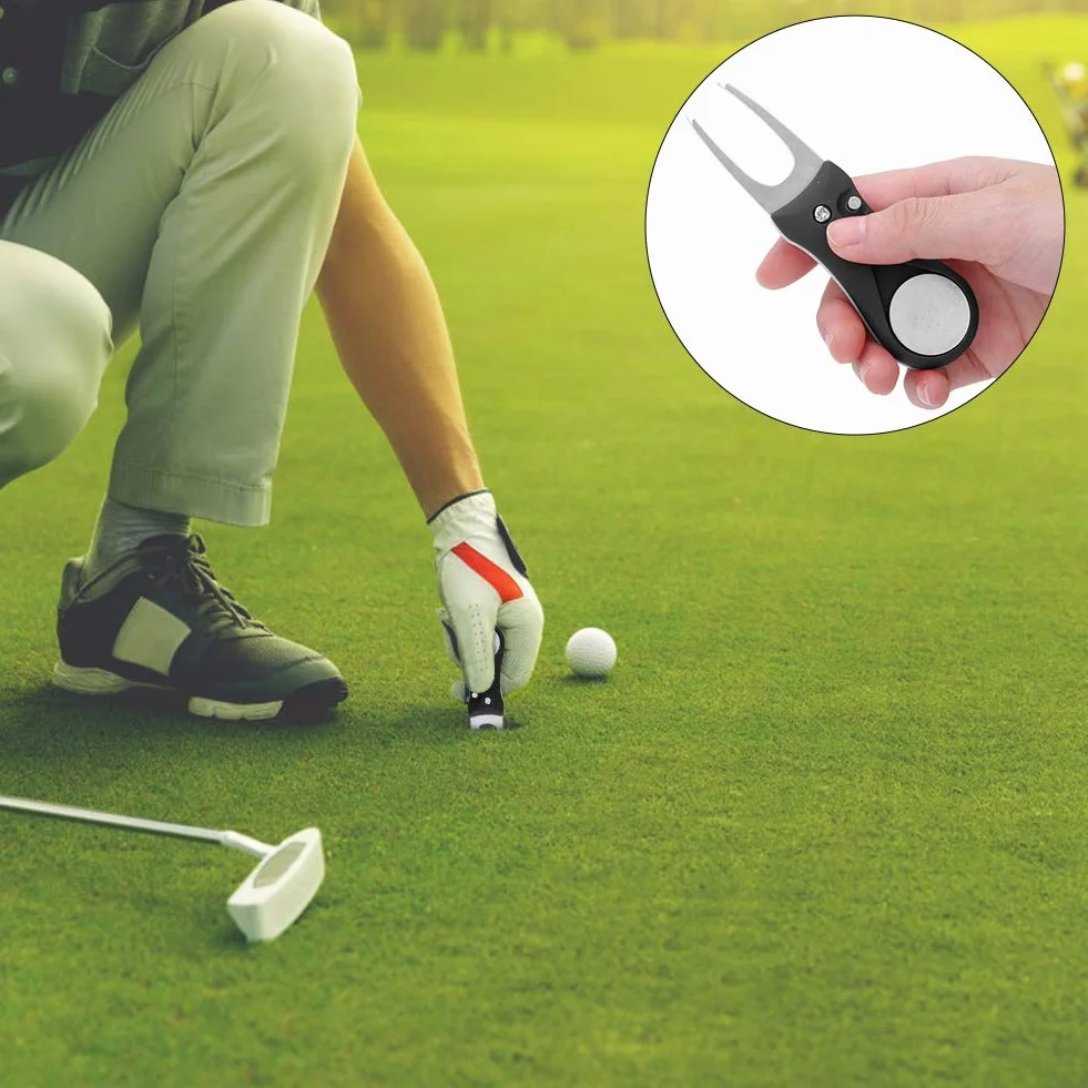 MAGT Forcelle da Golf Strumento di Riparazione Divot 11 x 3,2 x 1,5 cm Acciaio Inossidabile 304 Nero