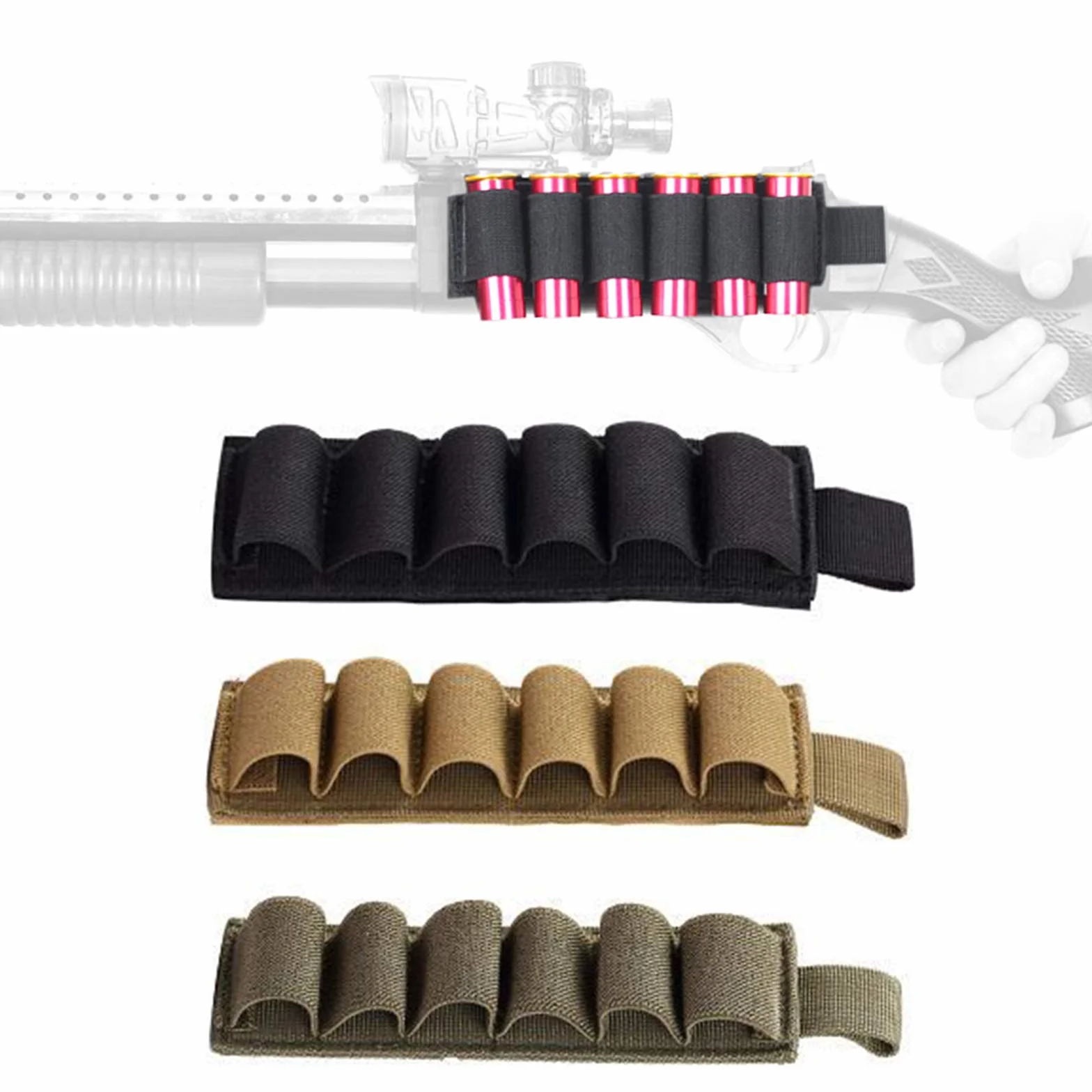 Porta cartucce tattico in Nylon 6 rotondi per fucili airsoft (Nero)