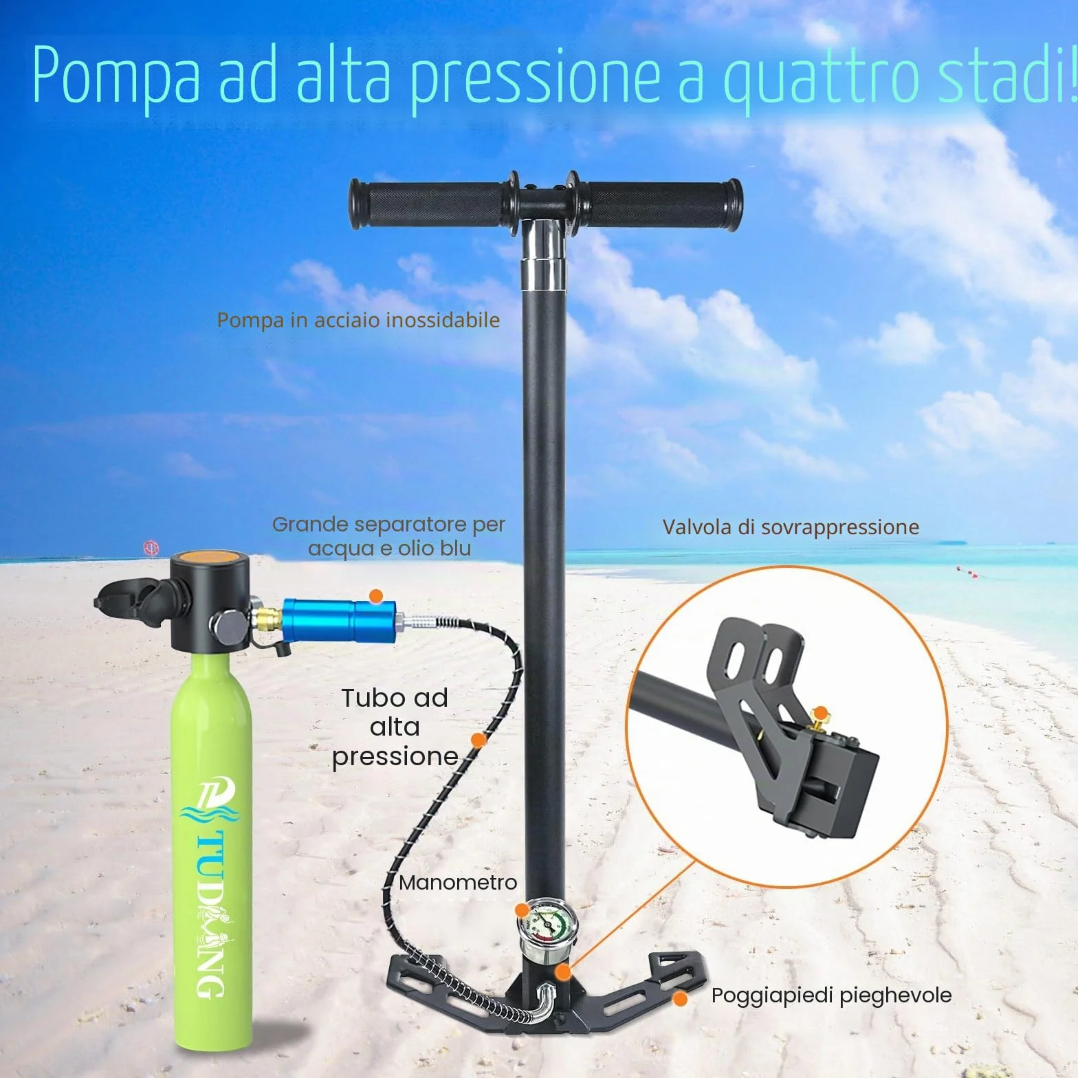 Bombola per immersioni subacquee 0.5L TUDIVING, mini ossigeno con maschera snorkeling, kit portatile