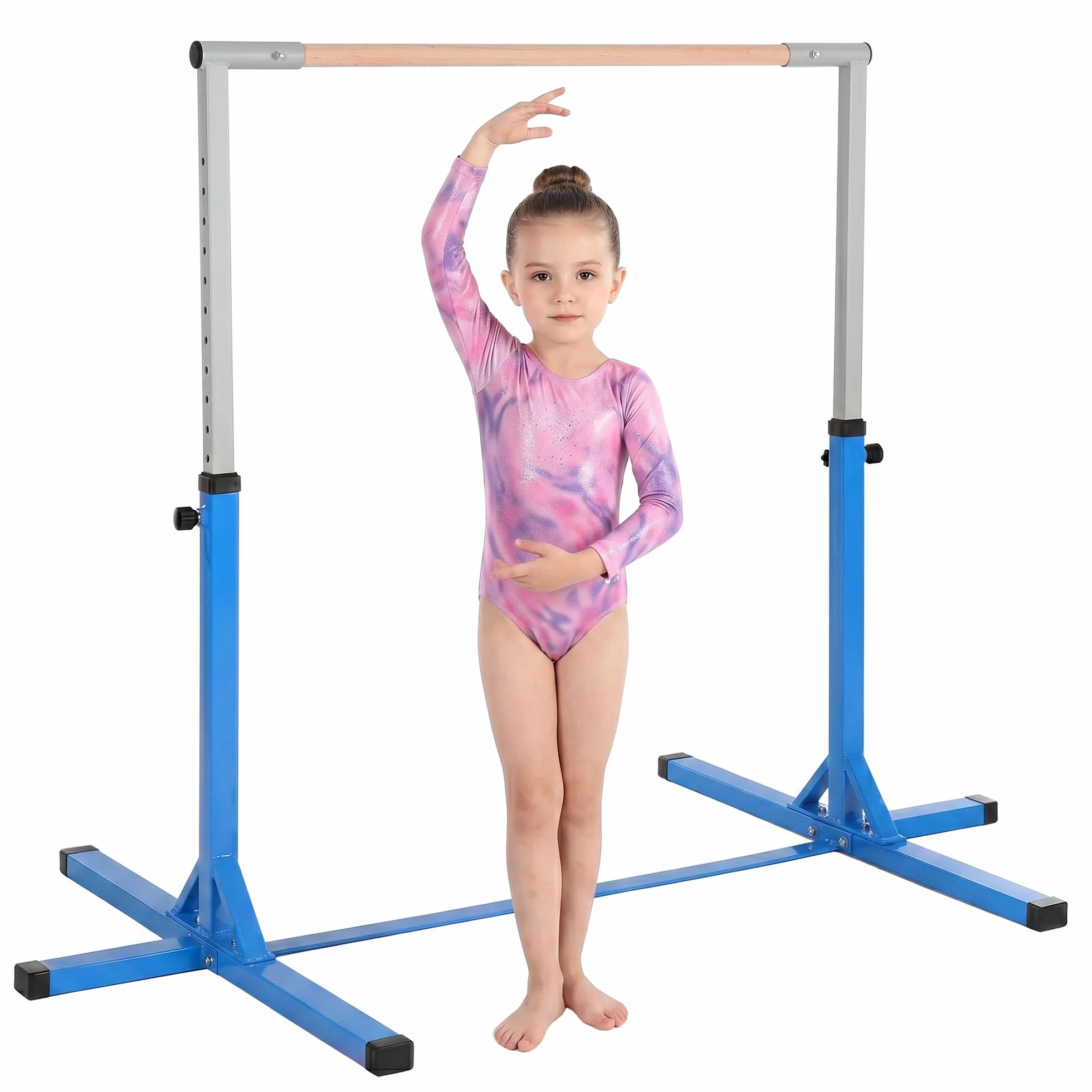 HOMCOM Barra da Ginnastica Artistica per Bambini 3+ Anni Altezza Regolabile 92-150 cm Acciaio Legno Massello Faggio Sbarra Orizzontale Danza Attrezzatura Palestra Antiscivolo