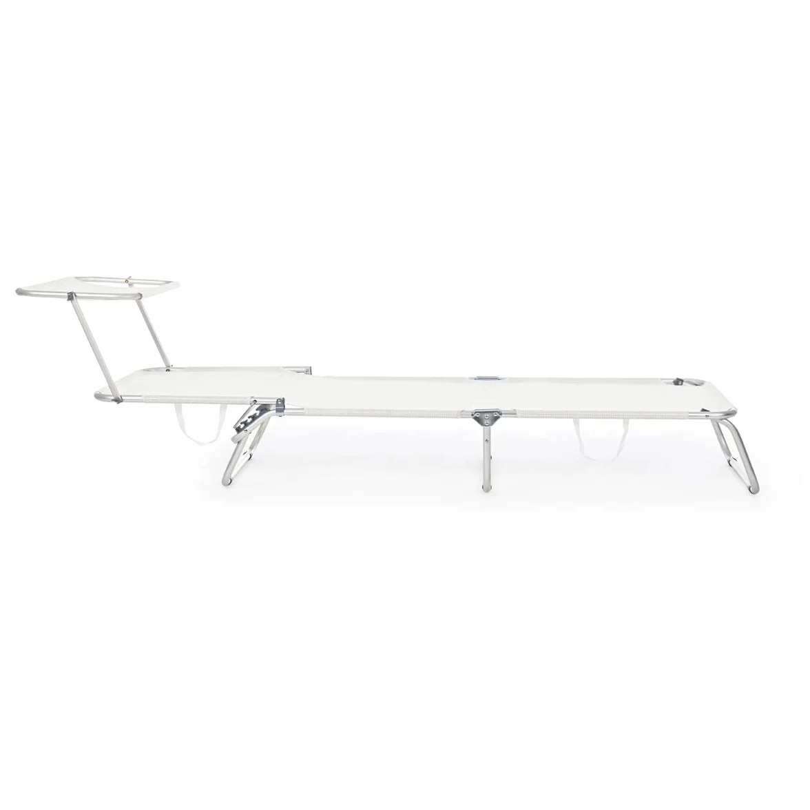 Yellowshop - Set 2 Lettini Prendisole con Tettuccio Parasole CROSS, Pieghevoli, Schienale Reclinabile, Alluminio Leggero, Giardino, Spiaggia, Piscina, Colori Blu Mix e Bianco (Bianco)