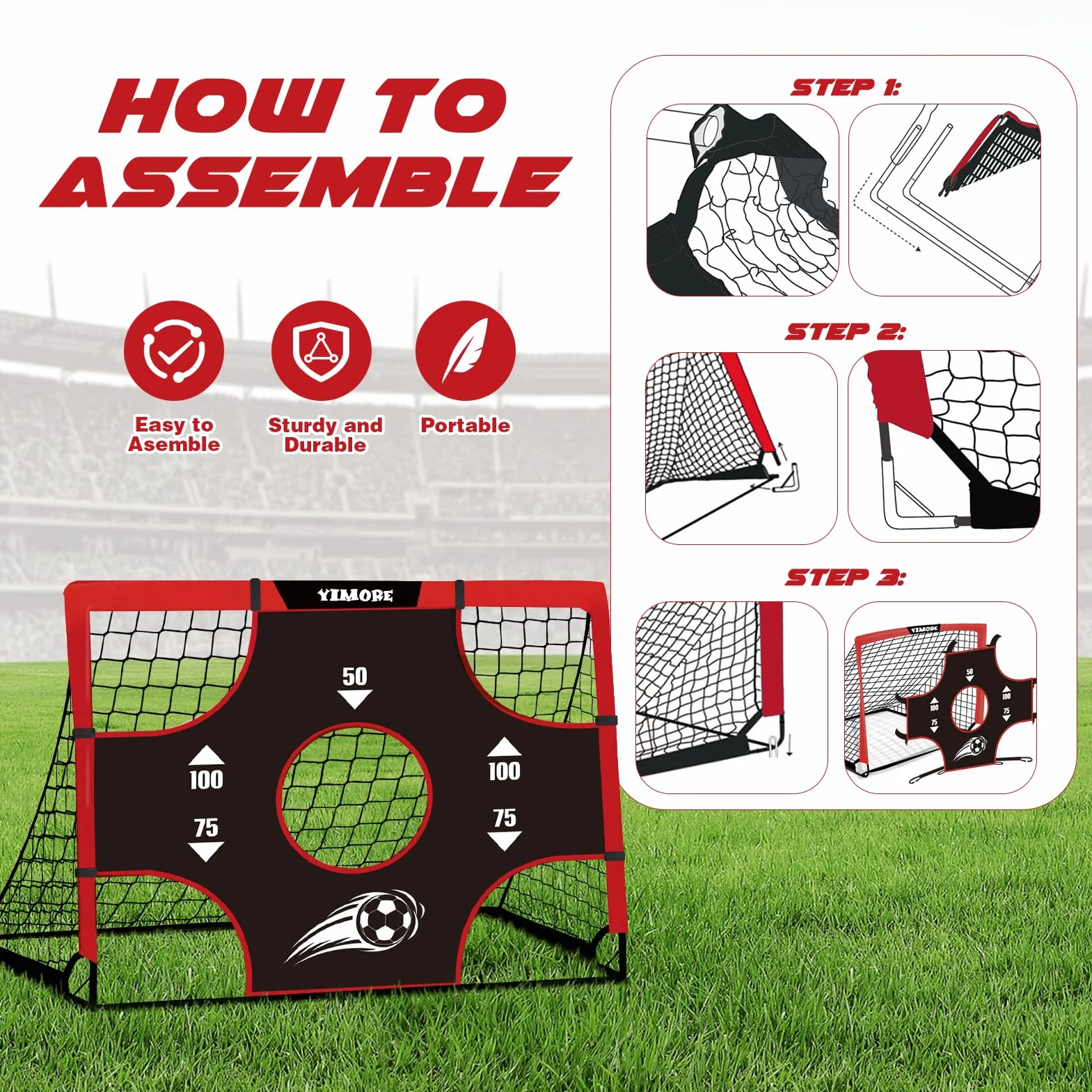 Porta Calcio Bambini 3 in 1 Pieghevole da Giardino 120×90×90 cm con Borsa