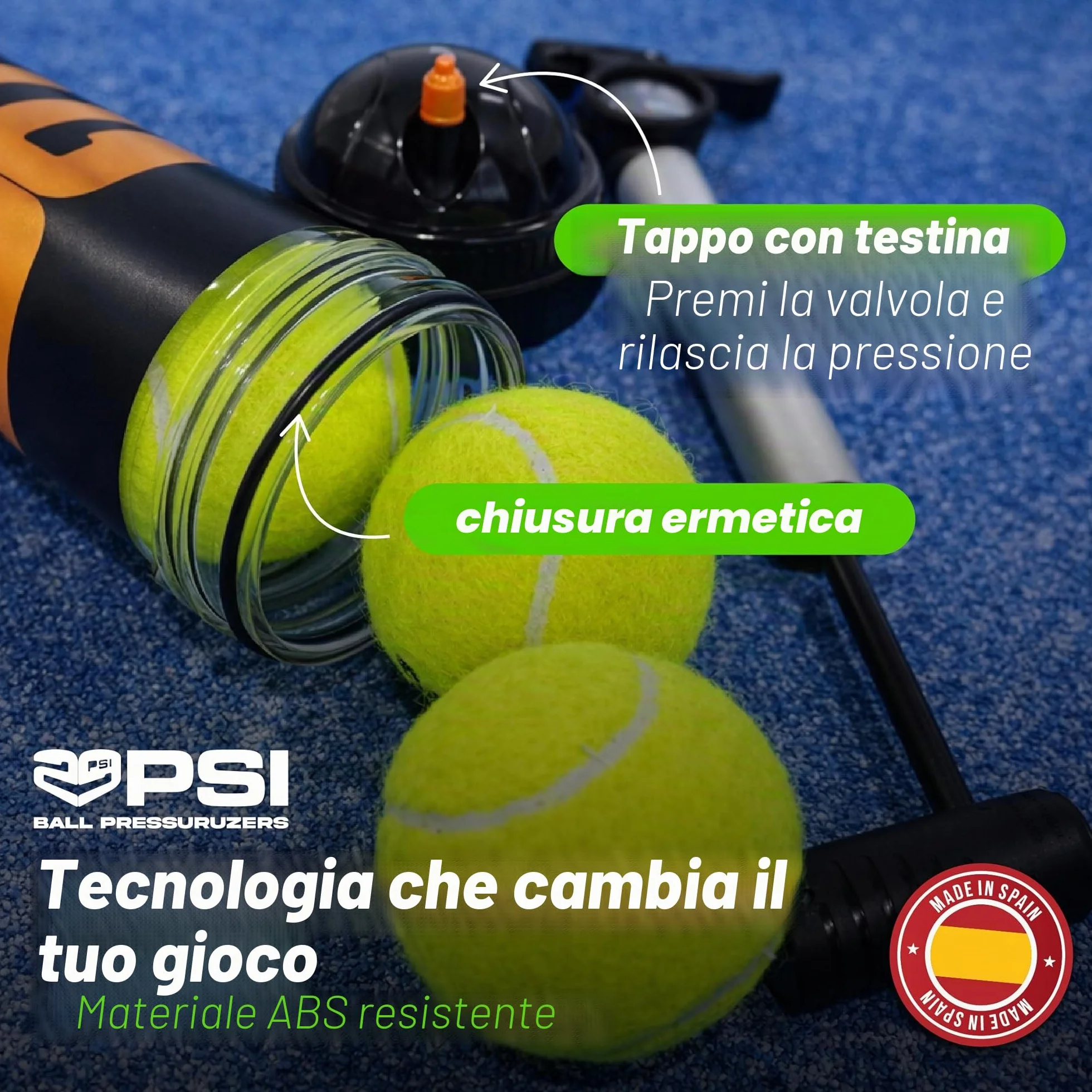 TUBOPLUS Pressurizzatore Palline Tennis Paddle 29PSI Mantiene Pressione Rimbalzo Barca Stagna