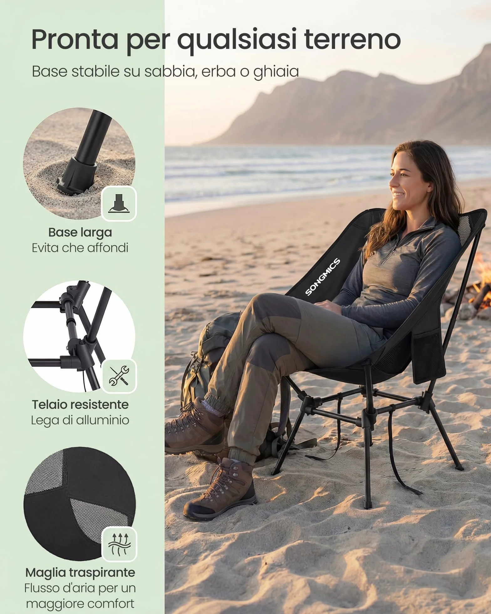 SONGMICS Sedie da Campeggio Regolabili, Set di 2, Acciaio, Portata 150 kg, Nero