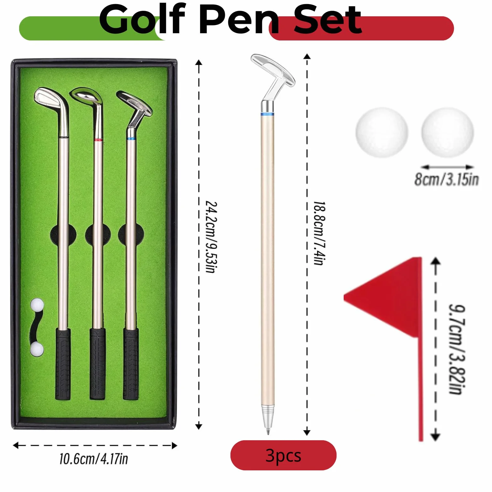 Set di Penne da Golf 3pcs Pen Set per Appassionati Regali Aziendali