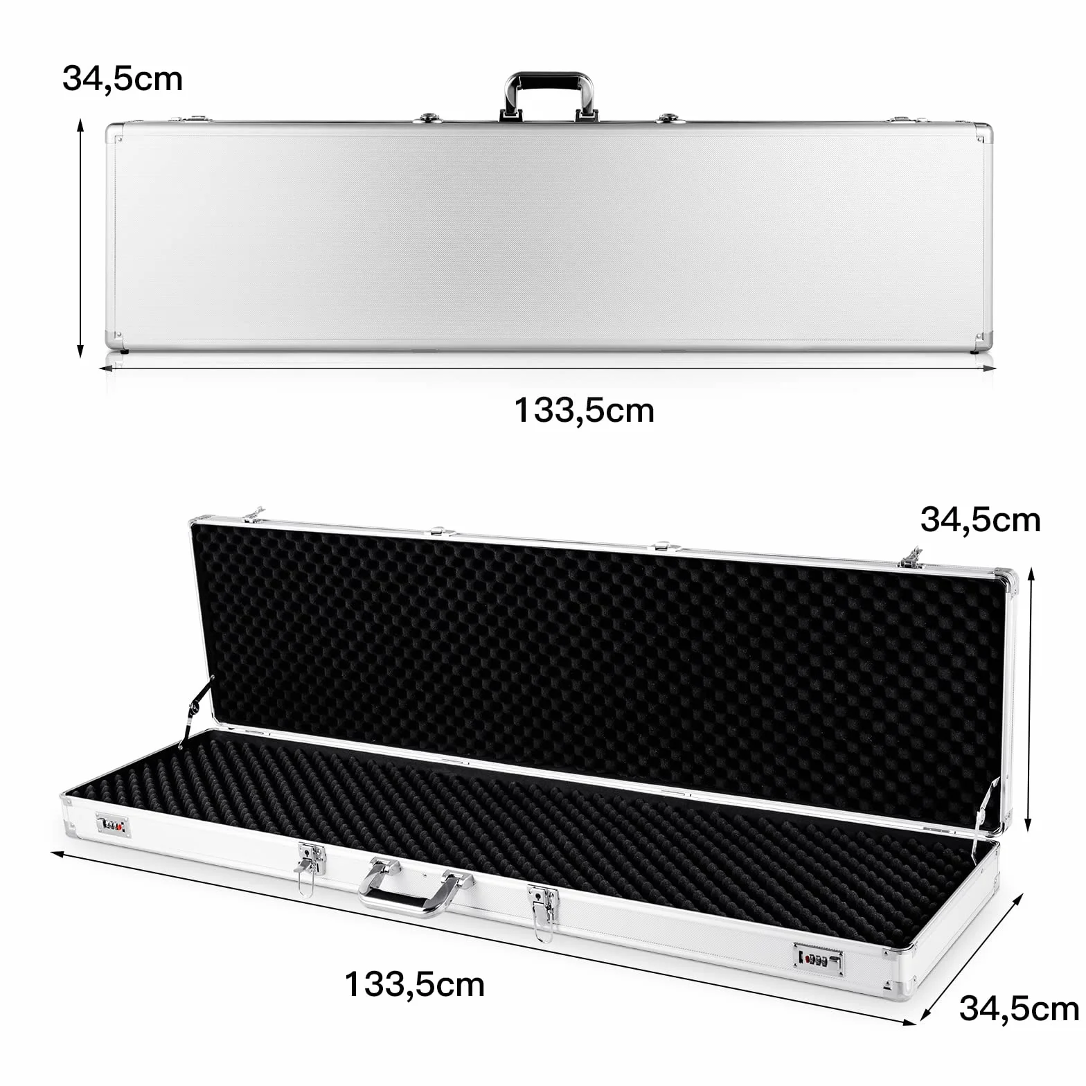 GYMAX Custodia Dura per Fucili e Pistole, Valigetta di Trasporto del Fucile con Maniglia Comoda, Custodia per Fucili in Alluminio con Fodera Interna di Spugna, 134 x 35 x 12 cm (Argento)