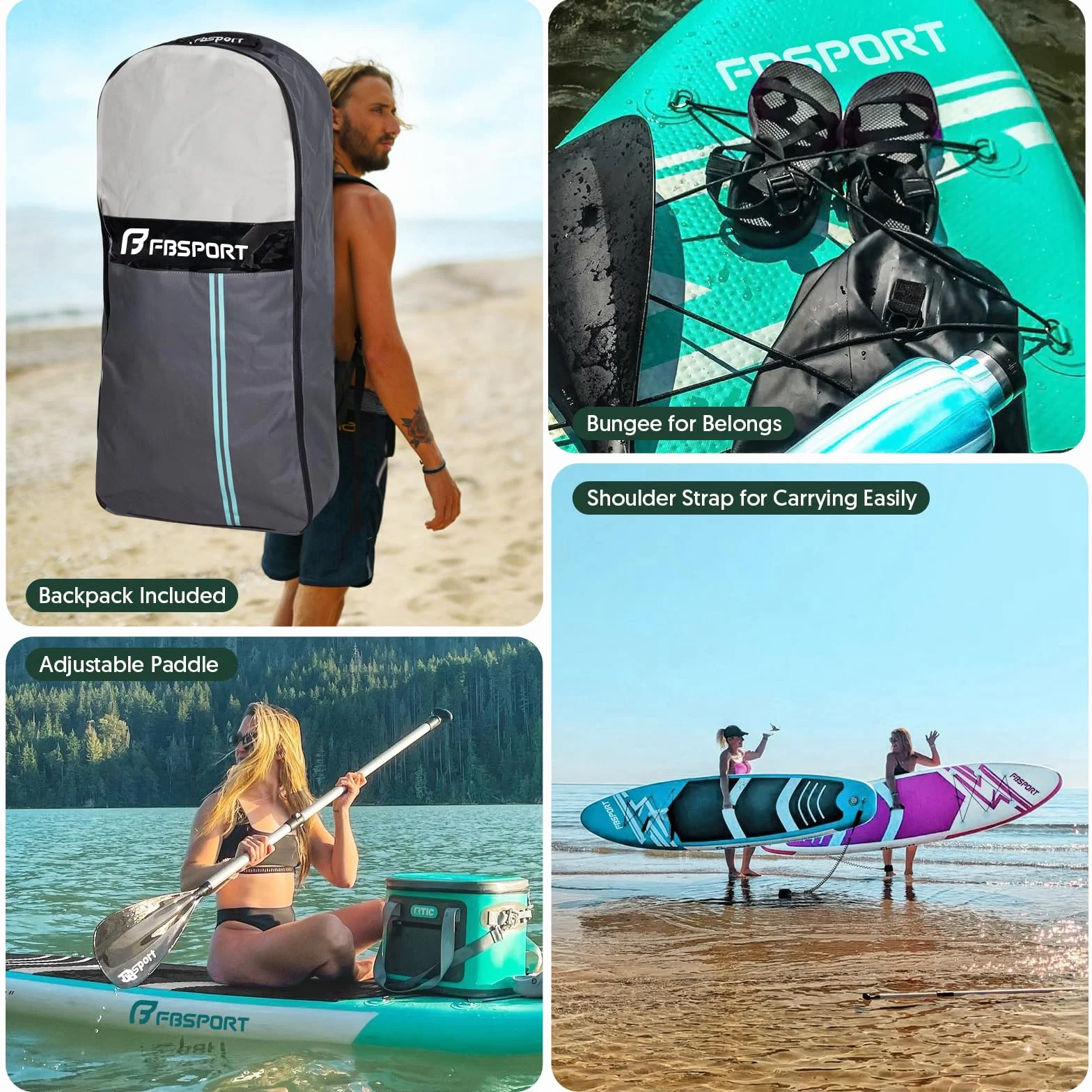 FBSPORT Tavola da SUP Gonfiabile SUP, Stand Up Paddling Board, Stand Up Paddle Board Gonfiabile per Stand Up Paddling 15CM Spessore, Surf con Alluminio Regolabile SUP Paddle + Pompa
