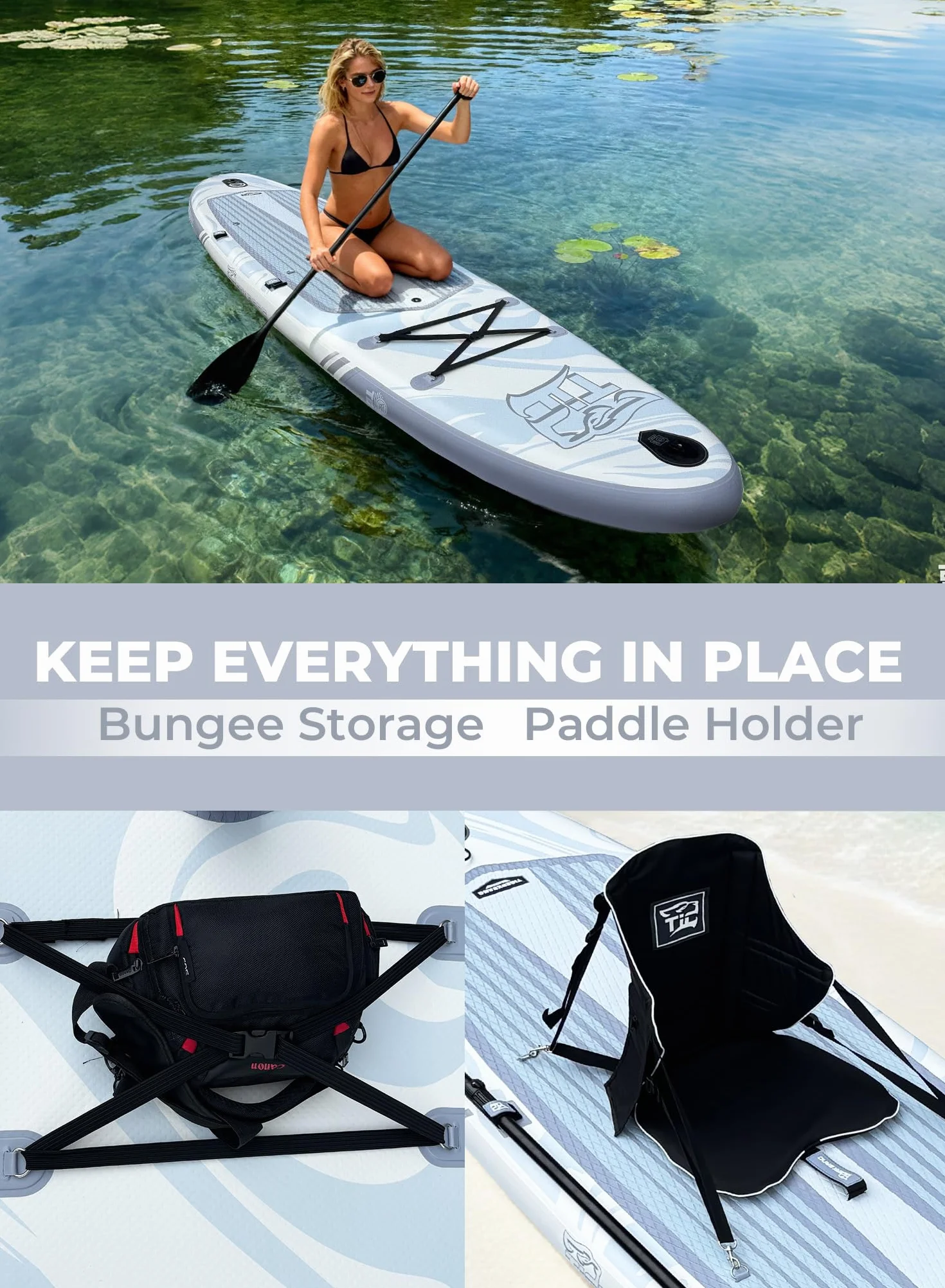 TIGERXBANG Tavola SUP Gonfiabile per Adulti 200kg con Sedile, Pagaia, Zaino