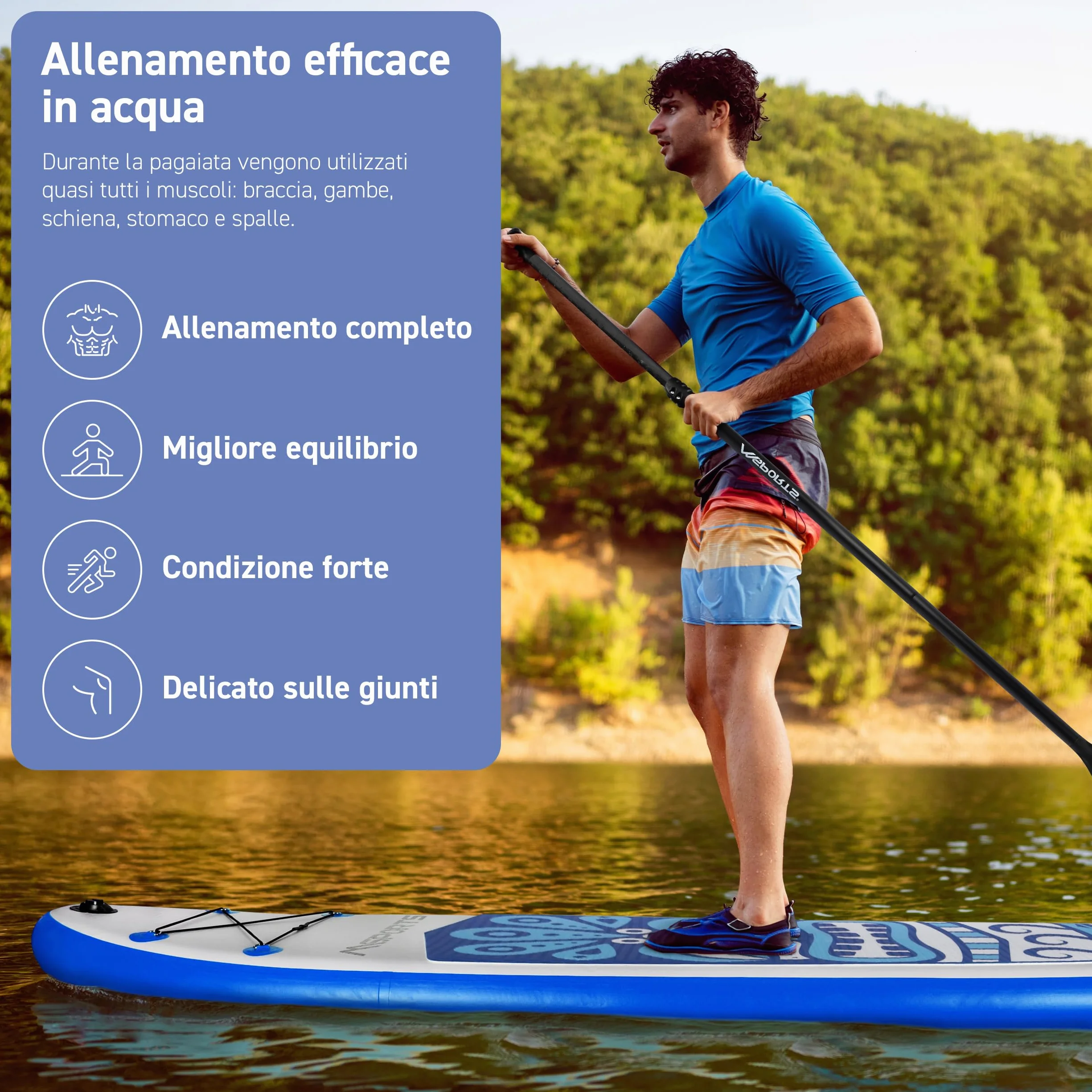 MSPORTS Stand Up Paddle Board gonfiabile completo paddleboard accessori pagaia regolabile, pompa di alta qualità + 2 bastoncini + custodia impermeabile per smartphone + borsa multifunzione