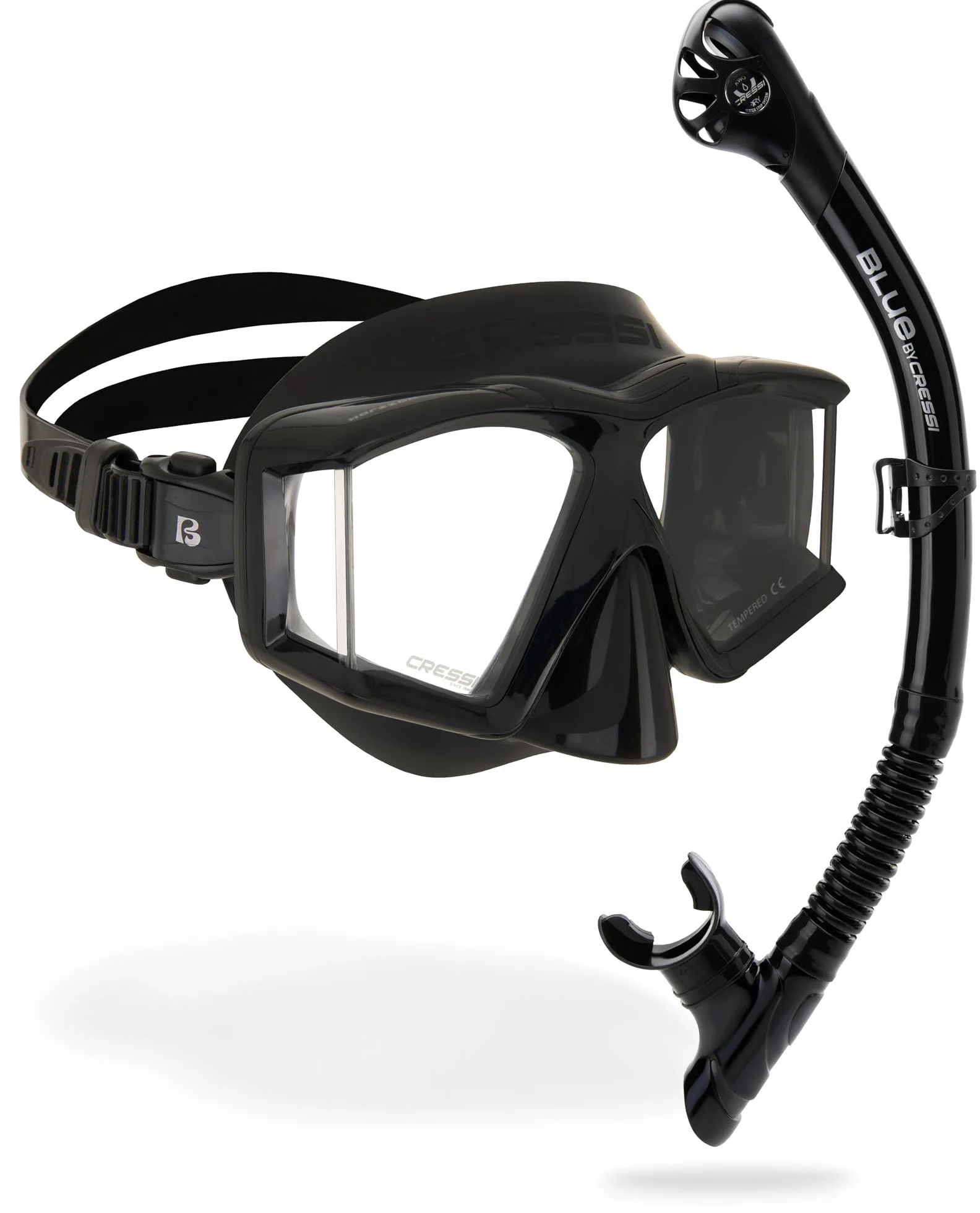 CRESSI Horizon Maschera Singola 4 Vetri Separati Combo Set Maschera+Snorkel Scilla Top Dry Valve System