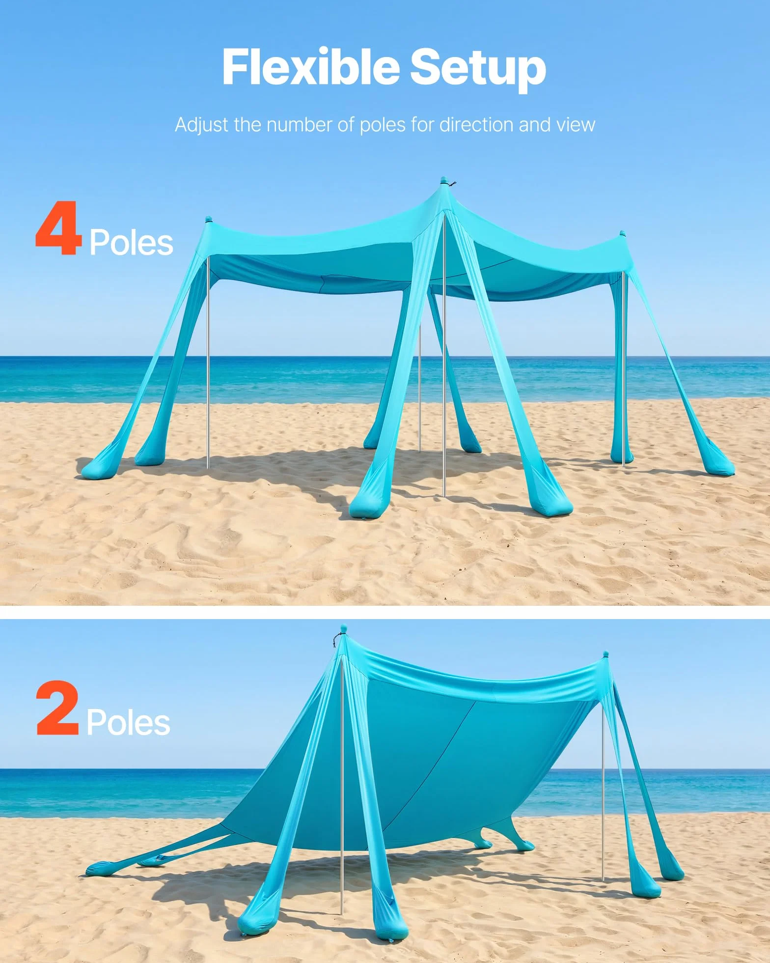 VEVOR Tenda da Sole Portatile da Spiaggia Parasole Portatile da Spiaggia Protezione Solare UPF 50+ Capienza ca. 4-7 Persone, Parasole con Pali di Supporto Sacchi di Sabbia per Viaggio Campeggio, Verde