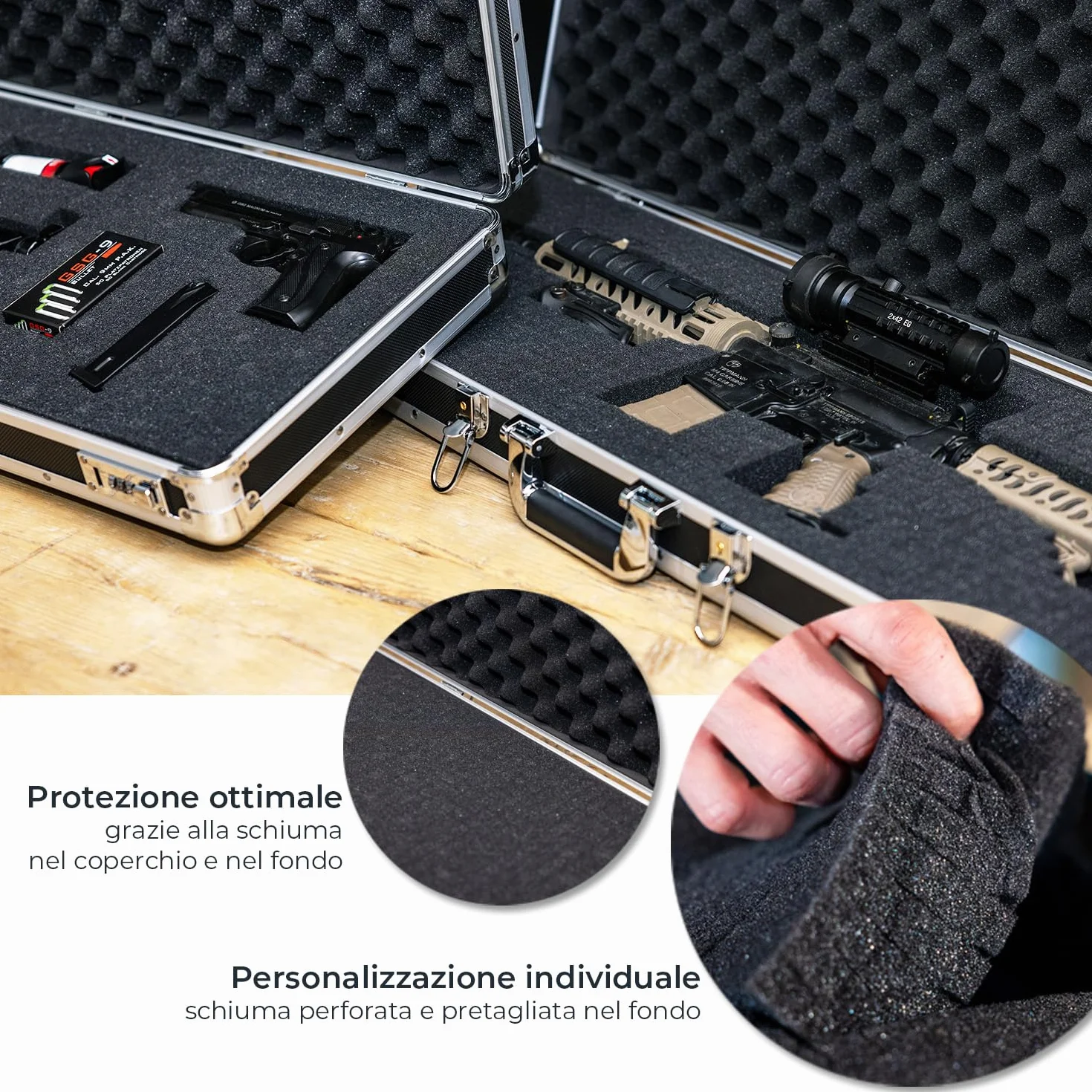HMF 14404900 Valigetta in alluminio per fucili con schiuma a griglia | Nero