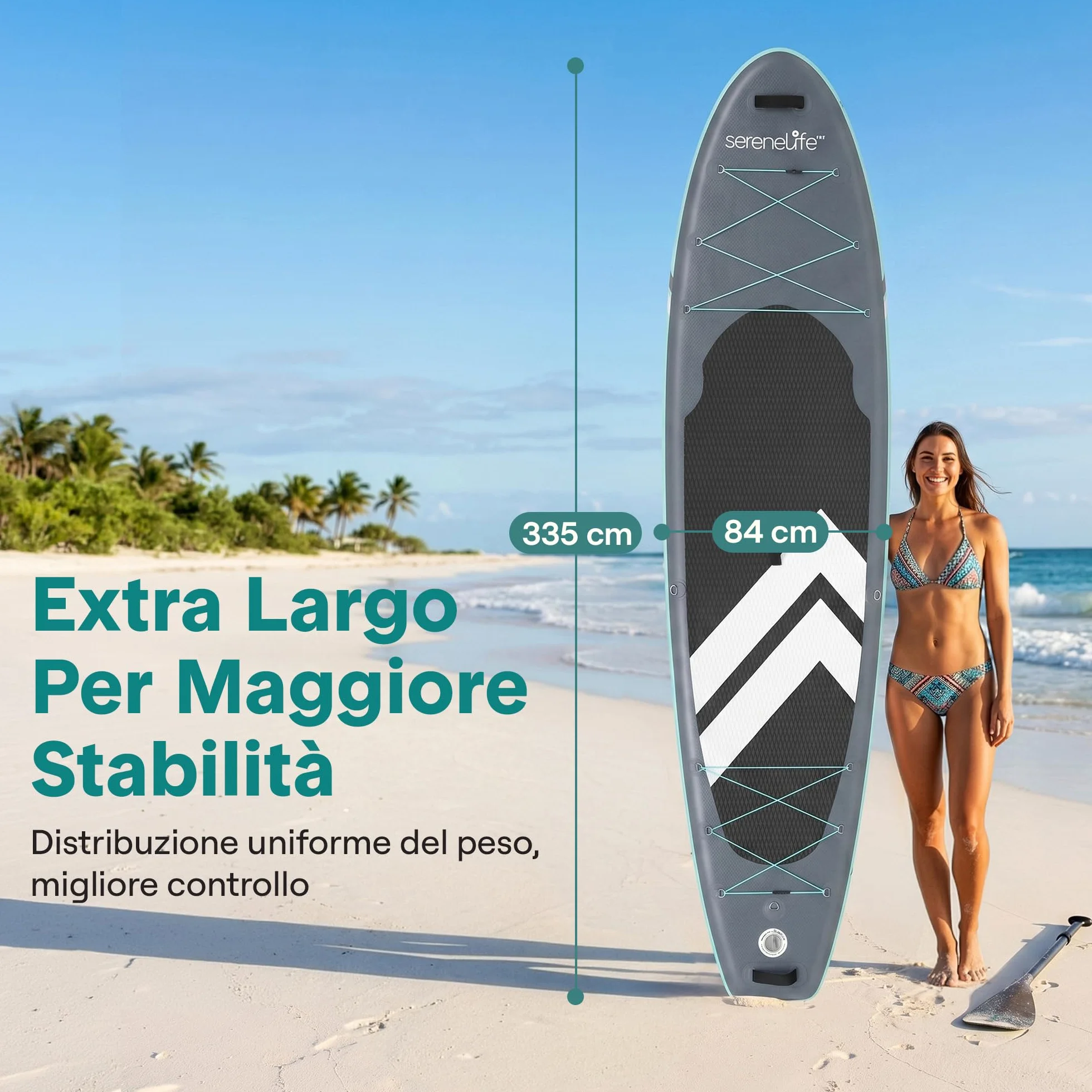 SereneLife SUP Gonfiabile Tavola Stand Up Paddle Board Ultraleggera Larga Stabile Deck EVA Antiscivolo Accessori Premium Capacità 159 kg