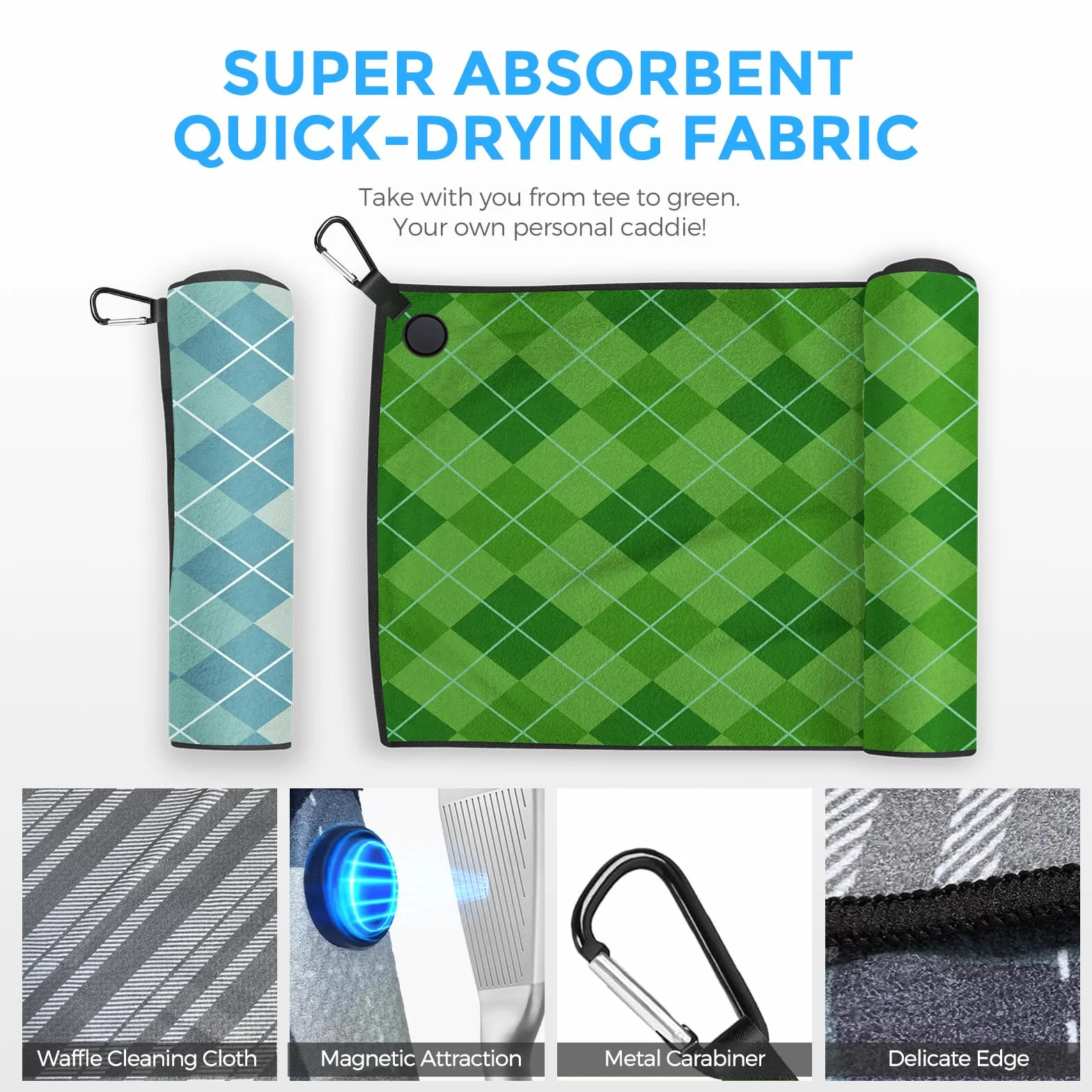 Asciugamani magnetici da golf set di 2 con design a nido d'ape e gancio