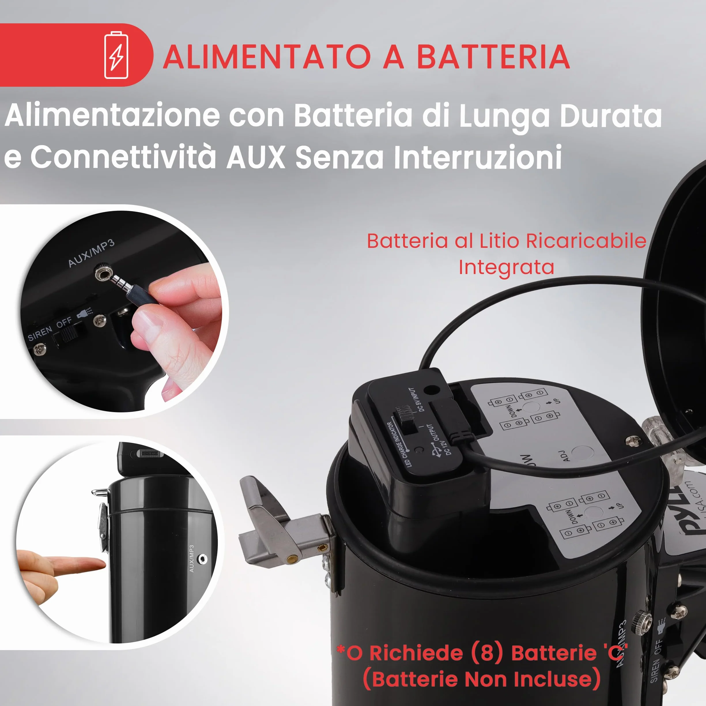Pyle Megafono 50 Watt Portatile con Microfono, Sirena Allarme e Volume Regolabile