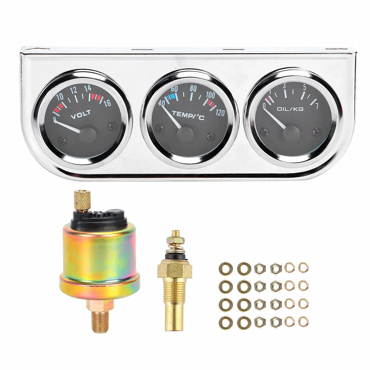 Tbest M10x1 52mm 3 in 1 Misuratore di Temperatura dell'Acqua ＋ Pressione dell'Olio ＋ Tensione Combinazione Strumento per Auto Modifica