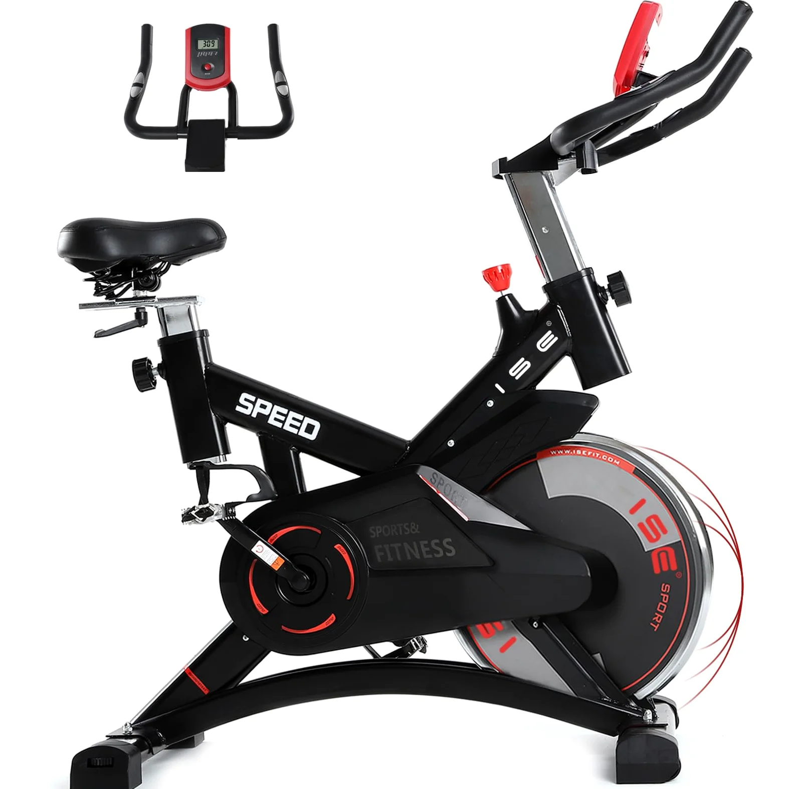 ISE Cyclette da Casa con Resistenza Regolabile, Cyclette per Casa Professionale con Schermo LCD Supporto per Smartphone Exercise Bike per Palestra a Casa