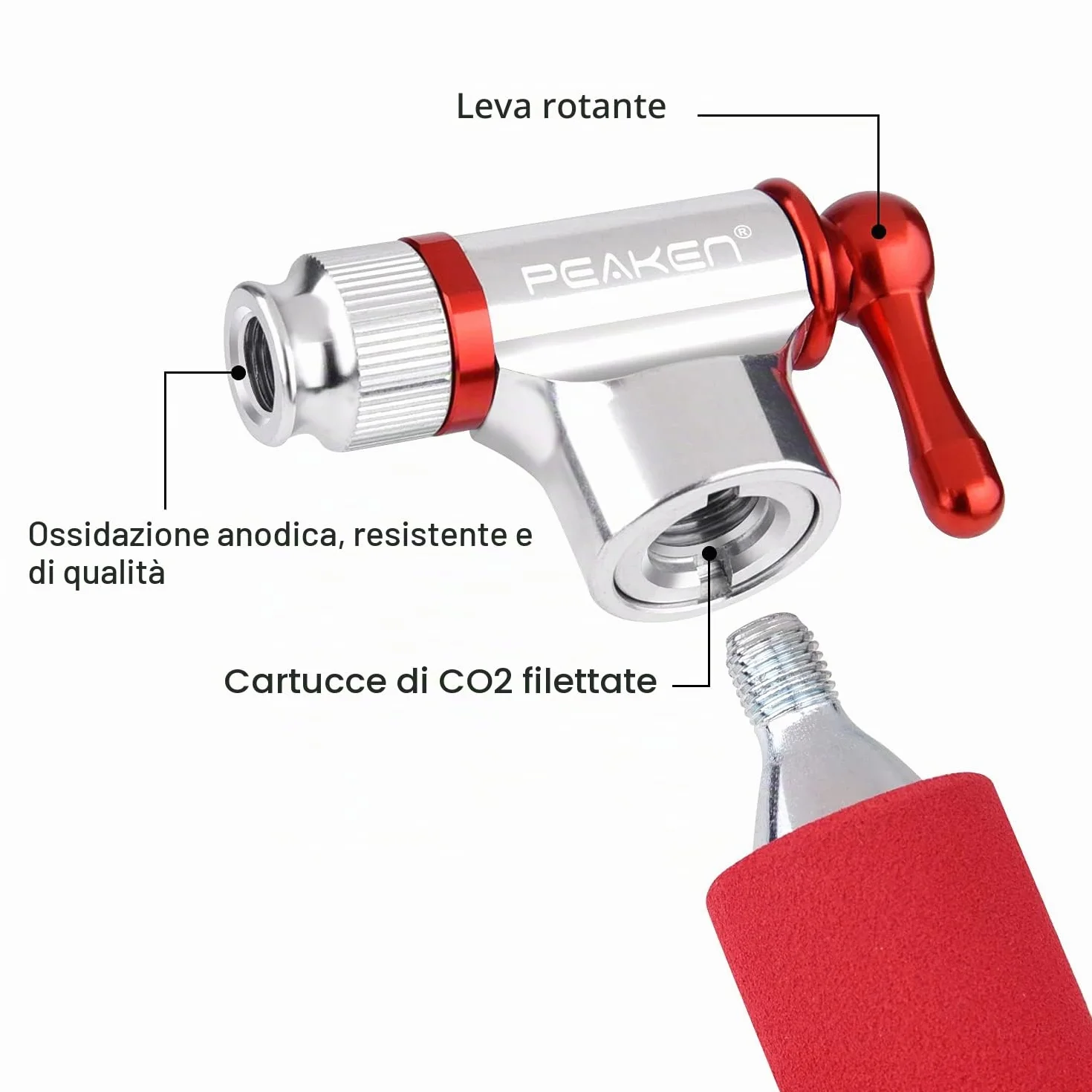 Pompa CO2 Veloce e Leggero Compatibile Presta Schrader per Bici