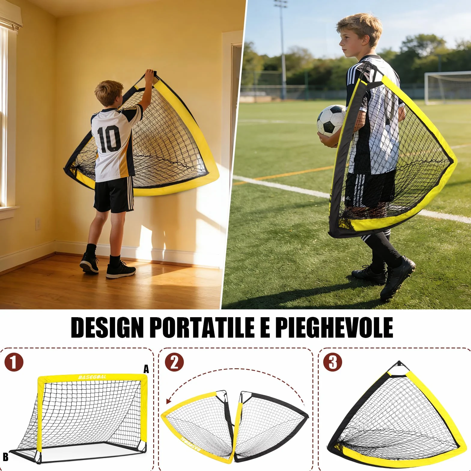 Porta da Calcio per Giardino 150x120cm con Aste in Fibra di Vetro e Reti di Alta Qualità