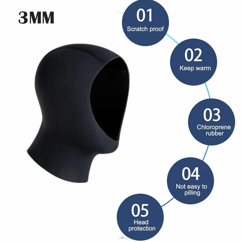 Scuba Diving Hood 3 mm 5 mm Neoprene Snorkelling Wetsuit Hood Durable Thermal Cap for Snorkelling Kayaking Sailing
