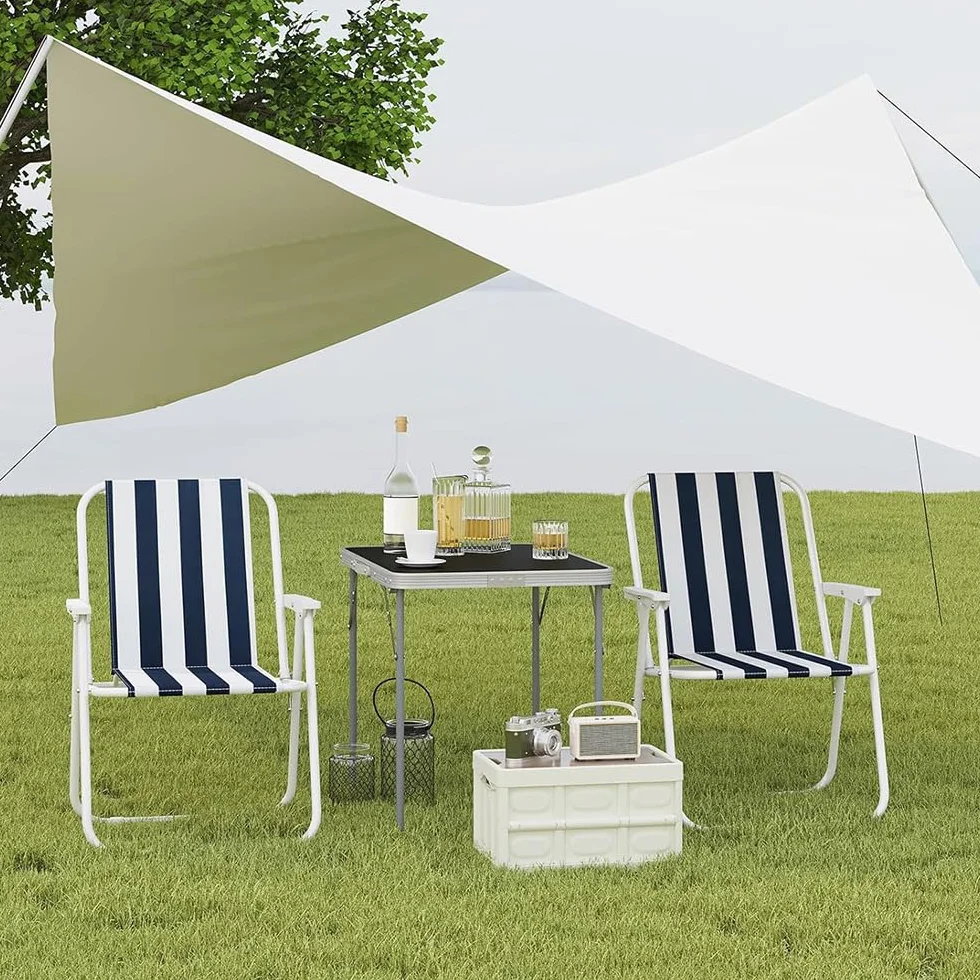 VIRSUS Sedia Pieghevole da Spiaggia 6440, 53x54x73 cm, Bianco e Blu, Spiaggina in Tessuto Traspirante con Braccioli