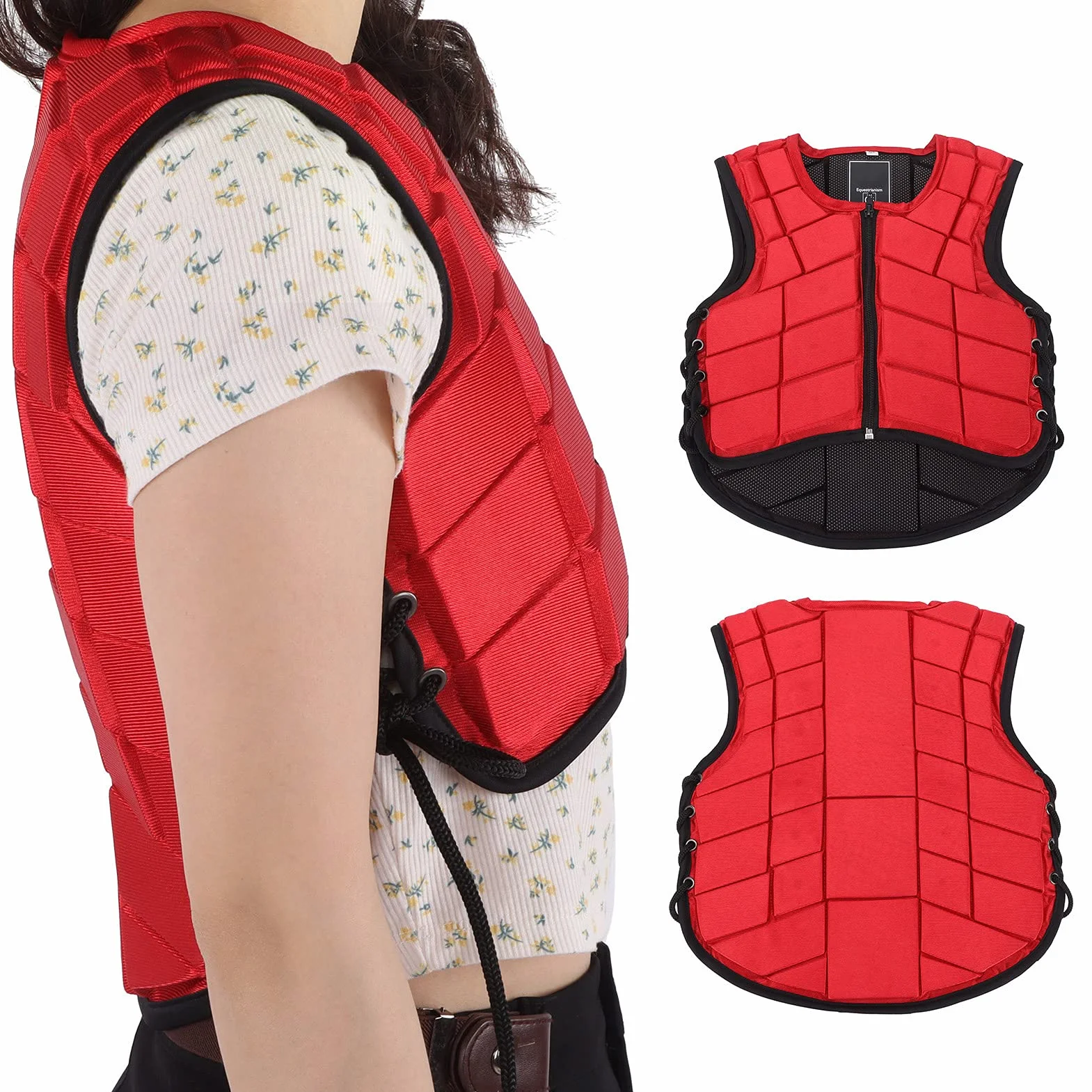 DEWIN Gilet equestre per Bambini, equipaggiamento Protettivo per Equitazione di Sicurezza Imbottito in Schiuma, Protezione per Il Corpo equestre, Rosso