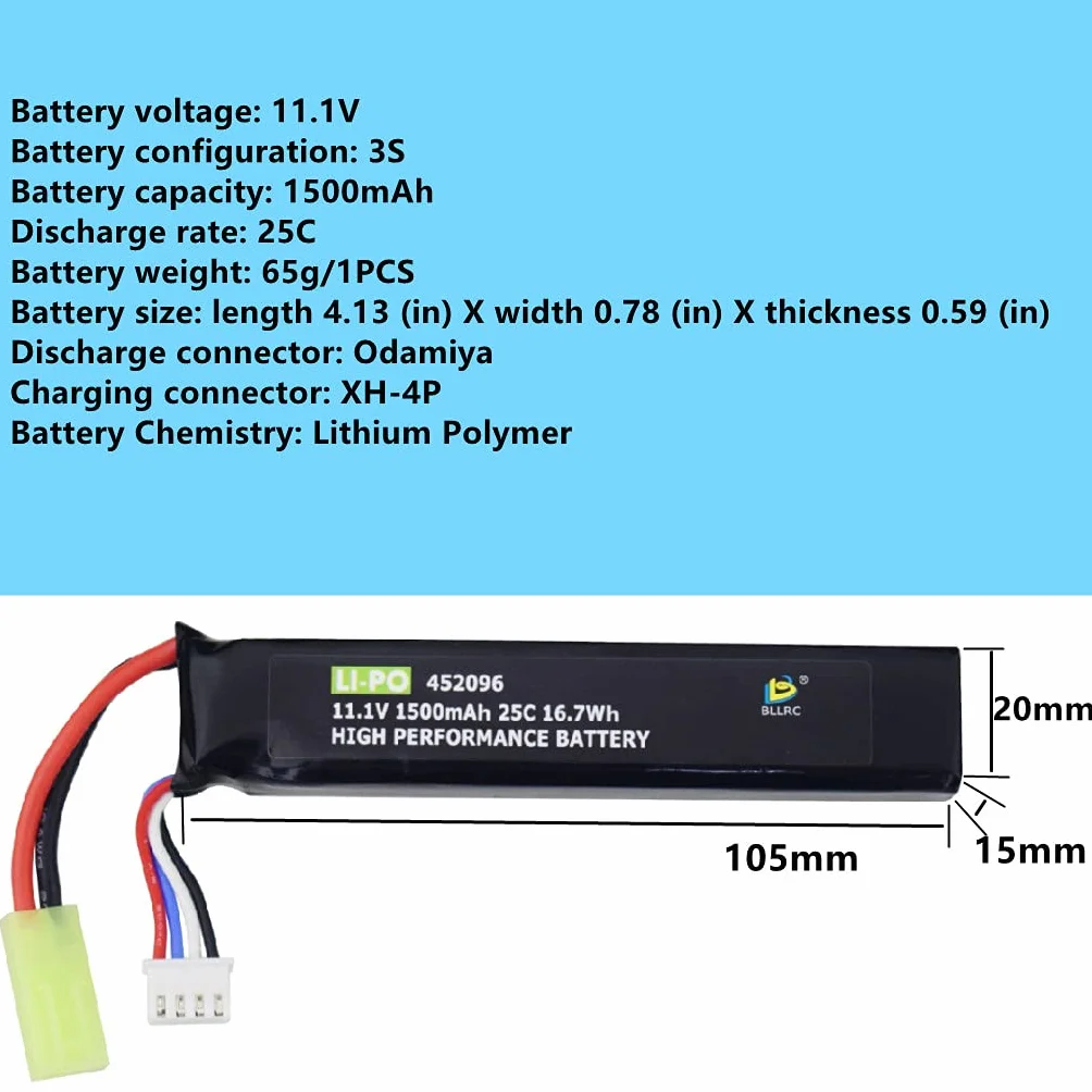 Batteria 11.1V 1500mAh 25C 2PZ 3S per Airsoft G36C M4A1-RIS M4A1 CAR15 MP5A5 M249