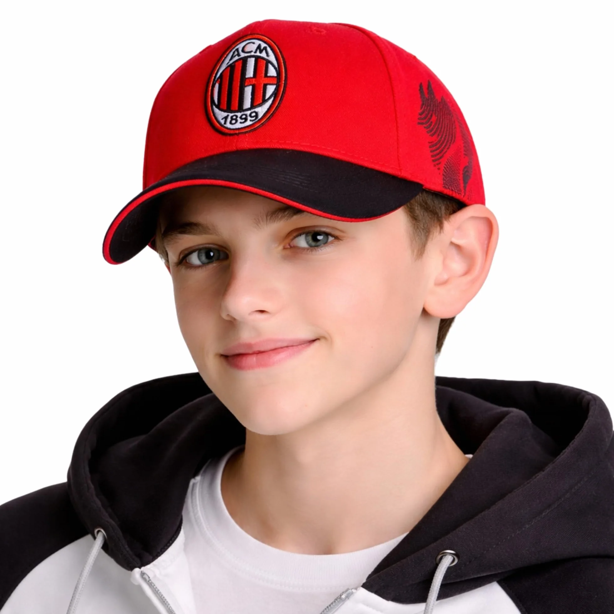 AC Milan Cappello Ufficiale in Cotone Rosa con Logo Modello Baseball Visiera Curva Regolabile