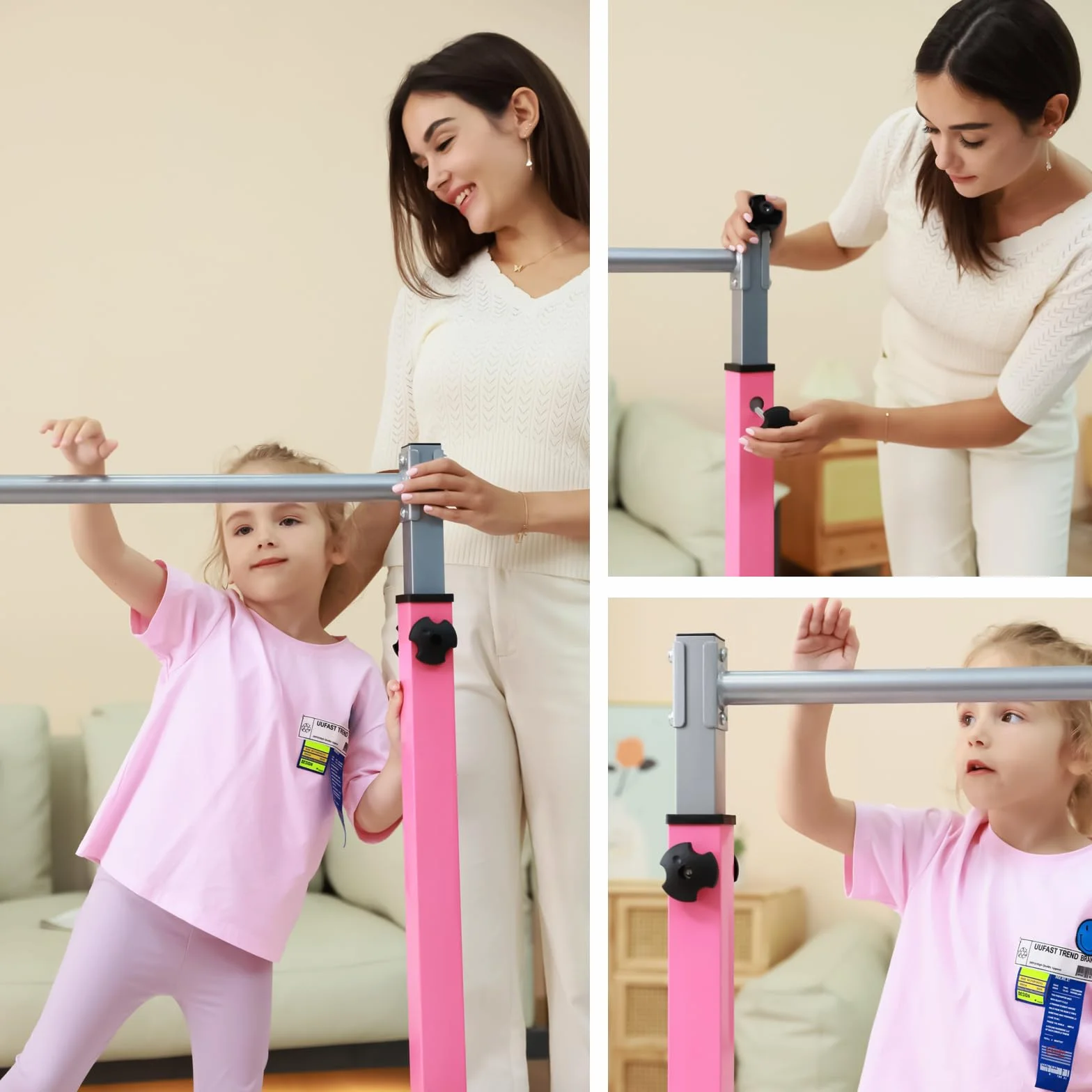 Mosebears Barra da ginnastica per bambini, struttura in acciaio, altezza regolabile 7,6 cm - 1,7 m