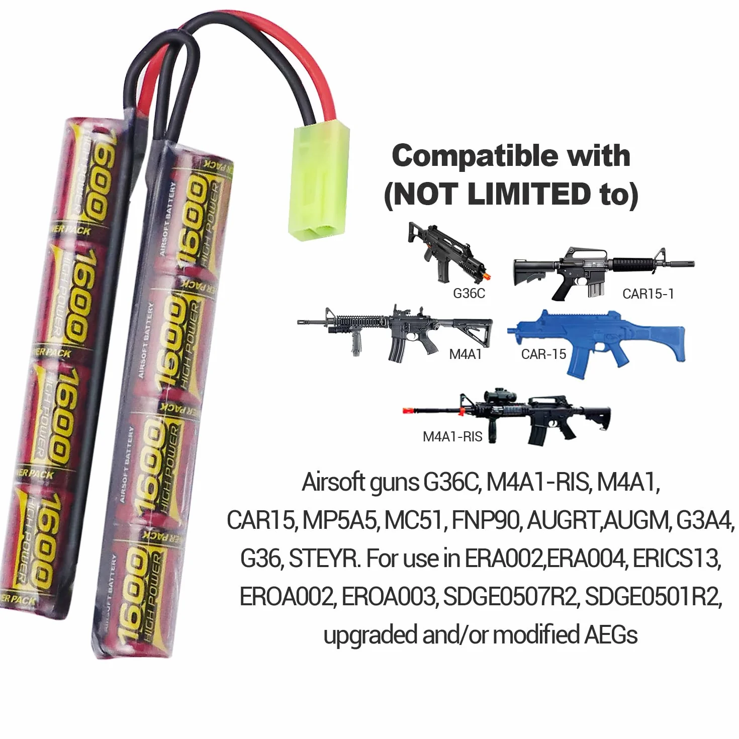 Airsoft NiMH Batteria 9.6V 1600mAh per AEG con Connettore Tamiya