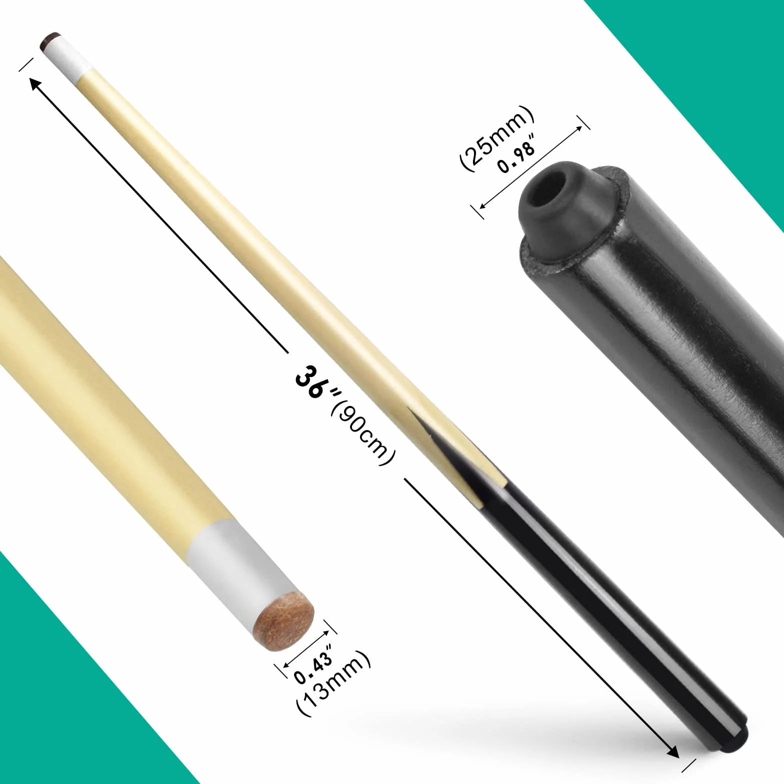 Stecca da Biliardo in Legno massello Set da 2, Punte da incollare 13 mm, per Bambini