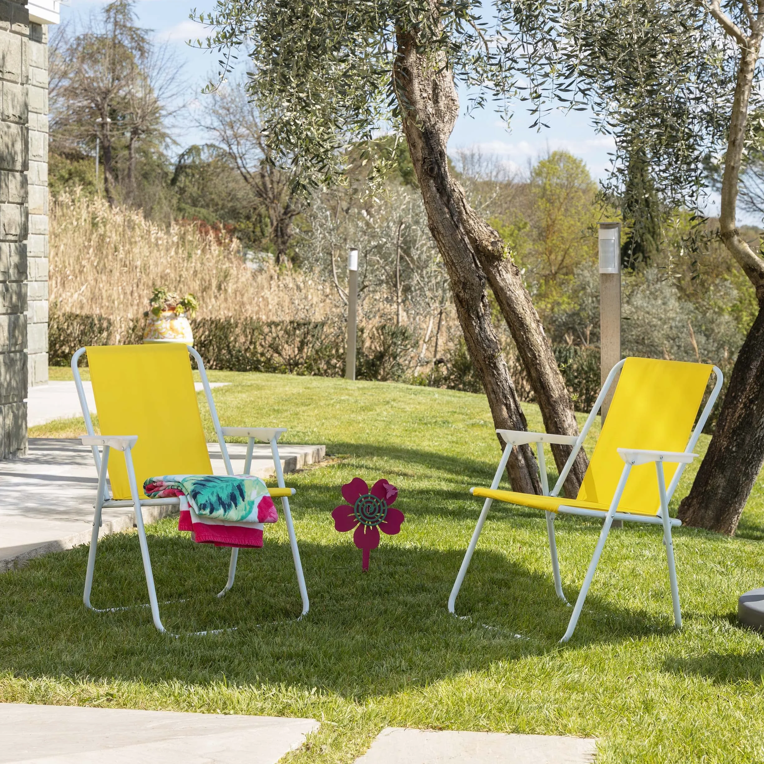 Baroni Home Sedia Pieghevole da Mare Spiaggia Campeggio in Tela con Braccioli Colorata 52x44x76 cm Set 2 Gialla
