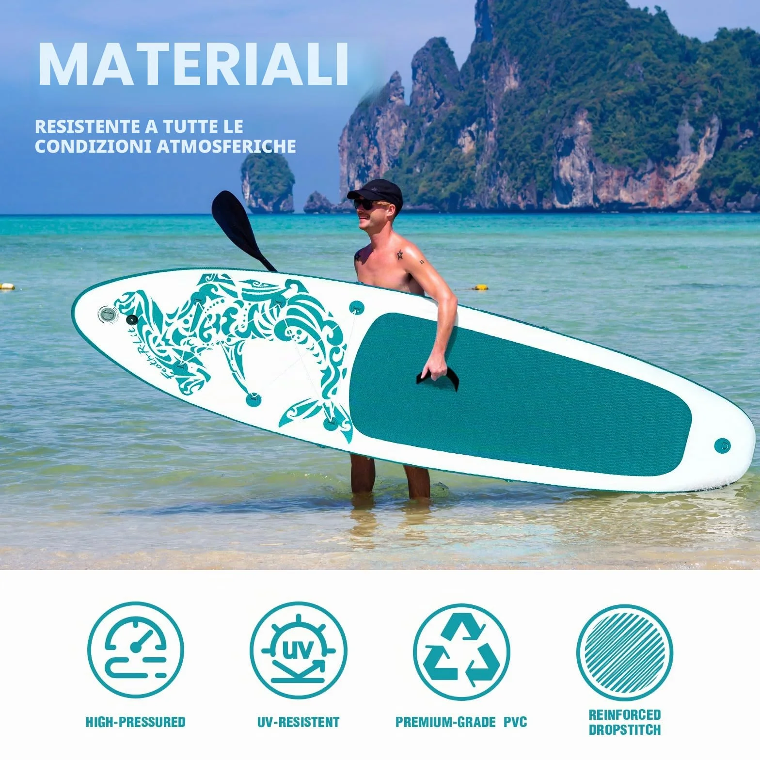 FEATH-R-LITE Gonfiabile Stand Up Paddle Board Ultraleggero - Accessori SUP: pagaia regolabile, pompa, zaino, leash, finlandese - Per tutti i livelli di abilità