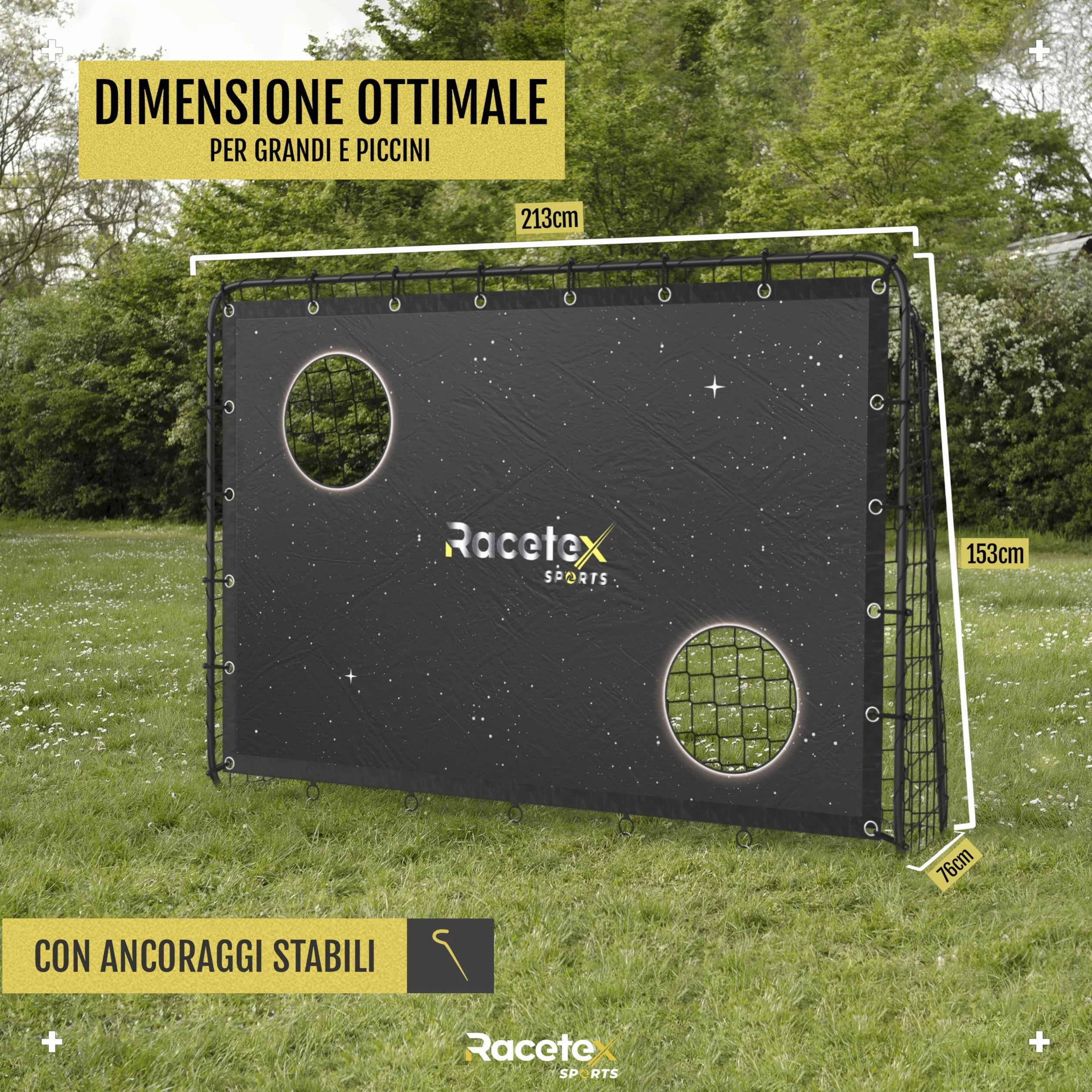 Racetex Porta Calcio per Bambini e Adulti con Parete Bersaglio e Rivestimento Anti-Ruggine