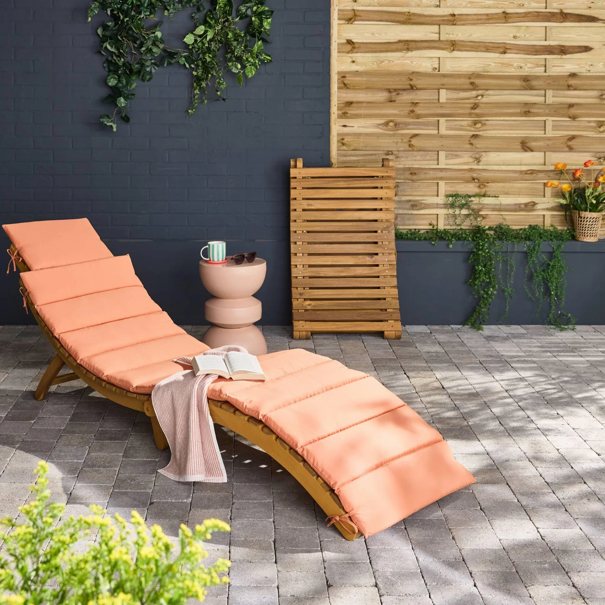 Set 2 lettini prendisole in legno di acacia Terracotta - 184x55x63.5 cm