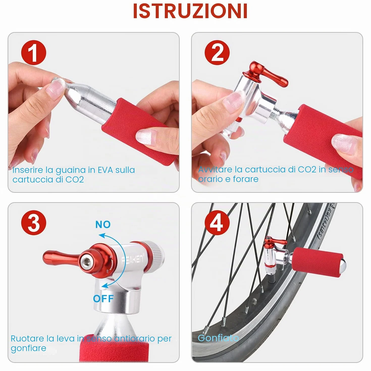 Pompa CO2 Veloce e Leggero Compatibile Presta Schrader per Bici