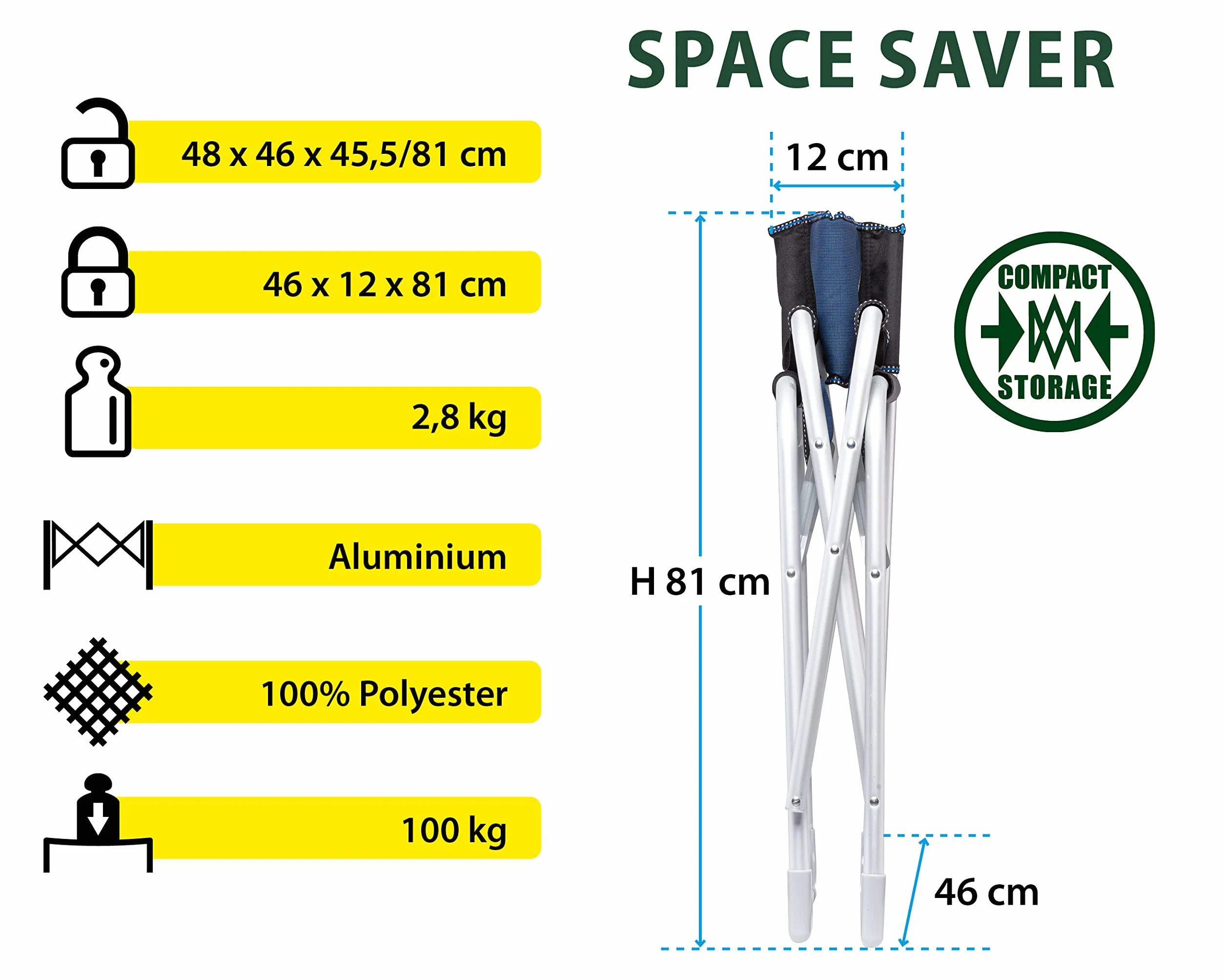 BRUNNER 0404184N.C05 Sedia Regista Captain, Nero/Blu