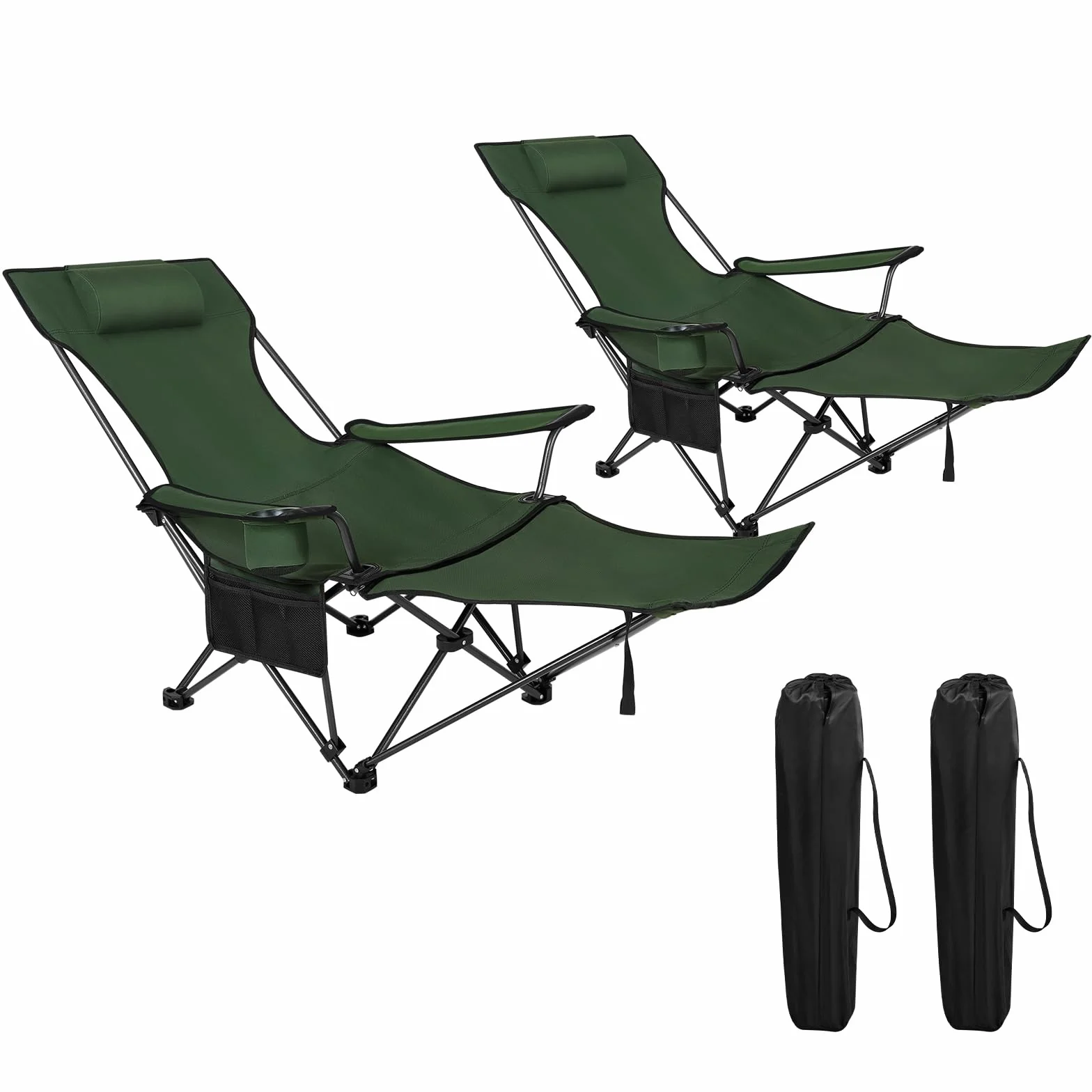 WOLTU Set di 2 Sedie da Campeggio Portatile Reclinabile con Poggiapiedi e Borsa da Trasporto, Verde