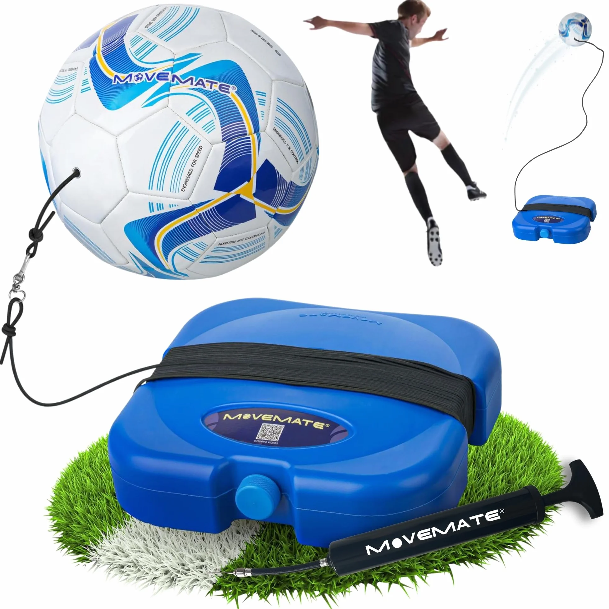 MOVEMATE Set di allenamento per calcio, con corda, ideale come regalo da calcio per ragazzi, strumento di allenamento innovativo per esterni, in giardino, sul campo da calcio