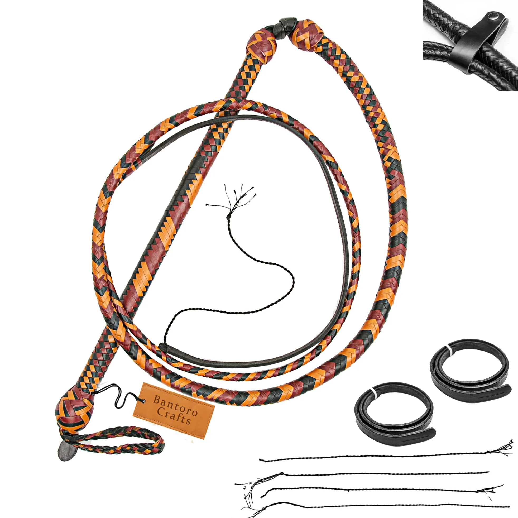 Marrone, Rosso e Nero Frusta 16 trecce Fili Pelle Intrecciata Frusta in Vera Pelle Pancia in Pelle e Supporto in Pelle all'Interno Frusta Che schiocca Forte